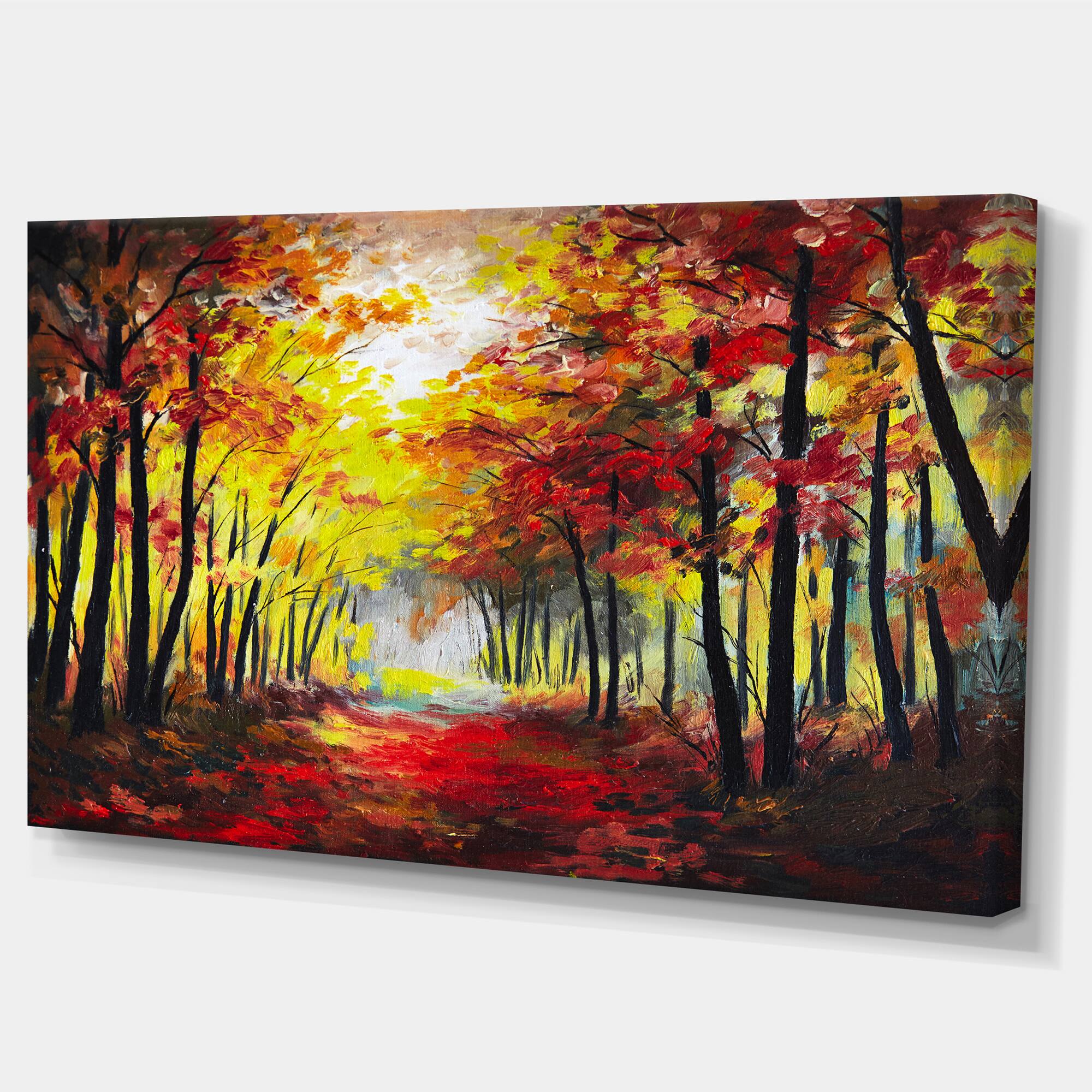 Designart - Walk Through Autumn Forest - Landscape Art Print Canvas