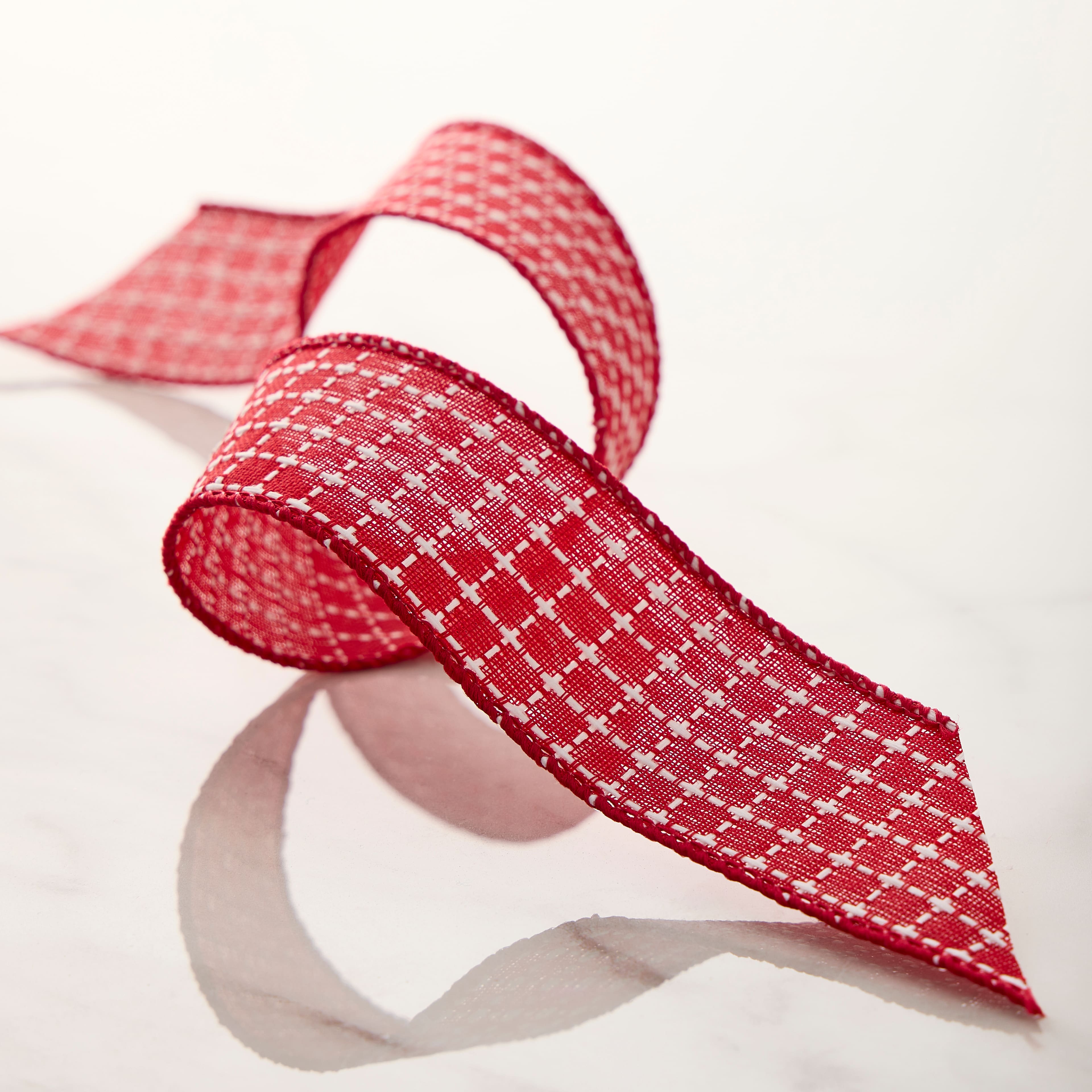1.5&#x22; x 3yd. Faux Linen Wired Grid Ribbon by Celebrate It&#x2122; Classic