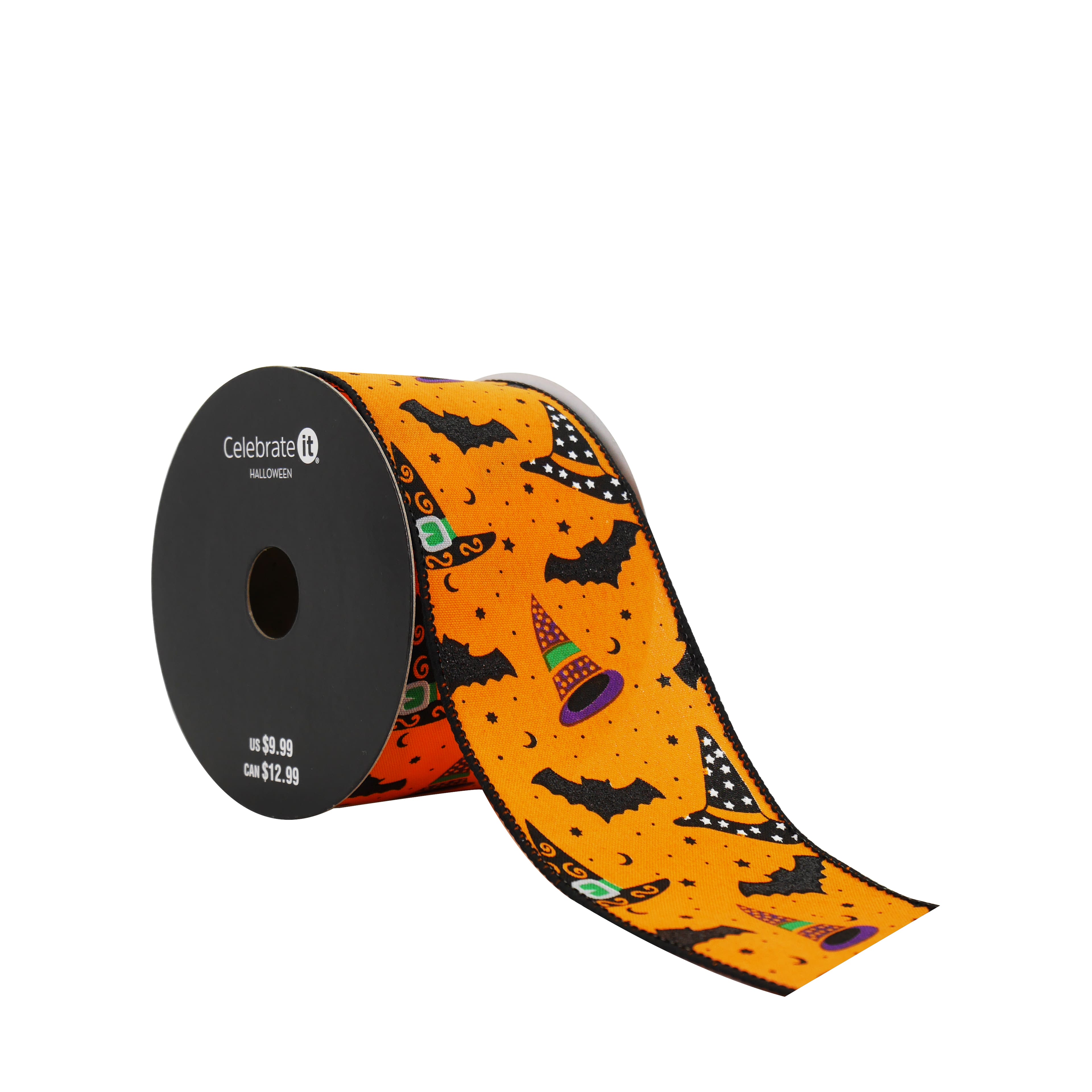 2.5&#x22; x 20ft. Bat &#x26; Witch Hat Wired Tafetta Ribbon by Celebrate It&#xAE; Halloween