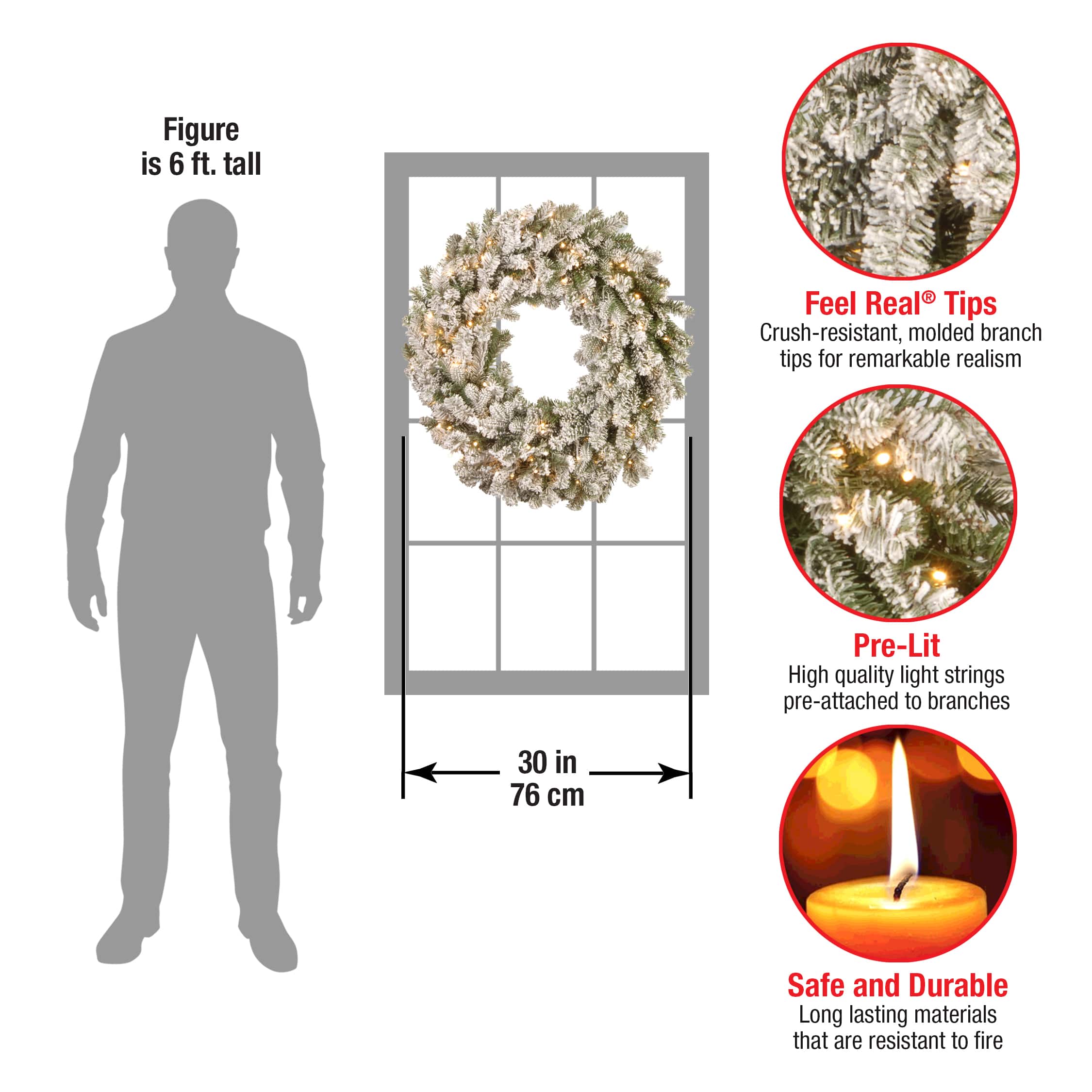 30&#x22; Feel Real&#xAE; Snowy Sheffield Spruce Wreath with 100ct. Warm White Battery Operated LED Lights with Timer