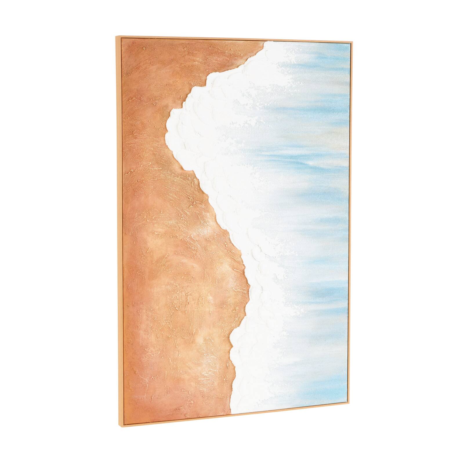 32" x 47" Blue Abstract Ocean Wave Landscape Canvas Framed Wall Art