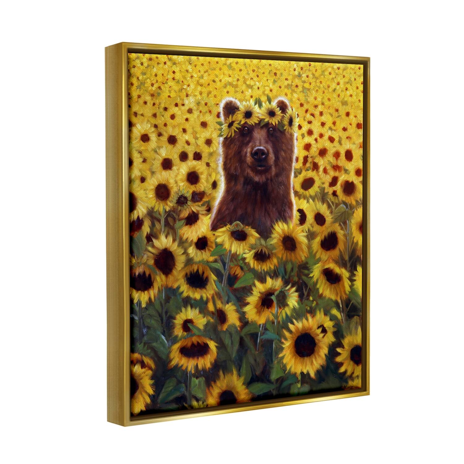 Stupell Industries Happy Bear Sunflower Field Floater Framed Art