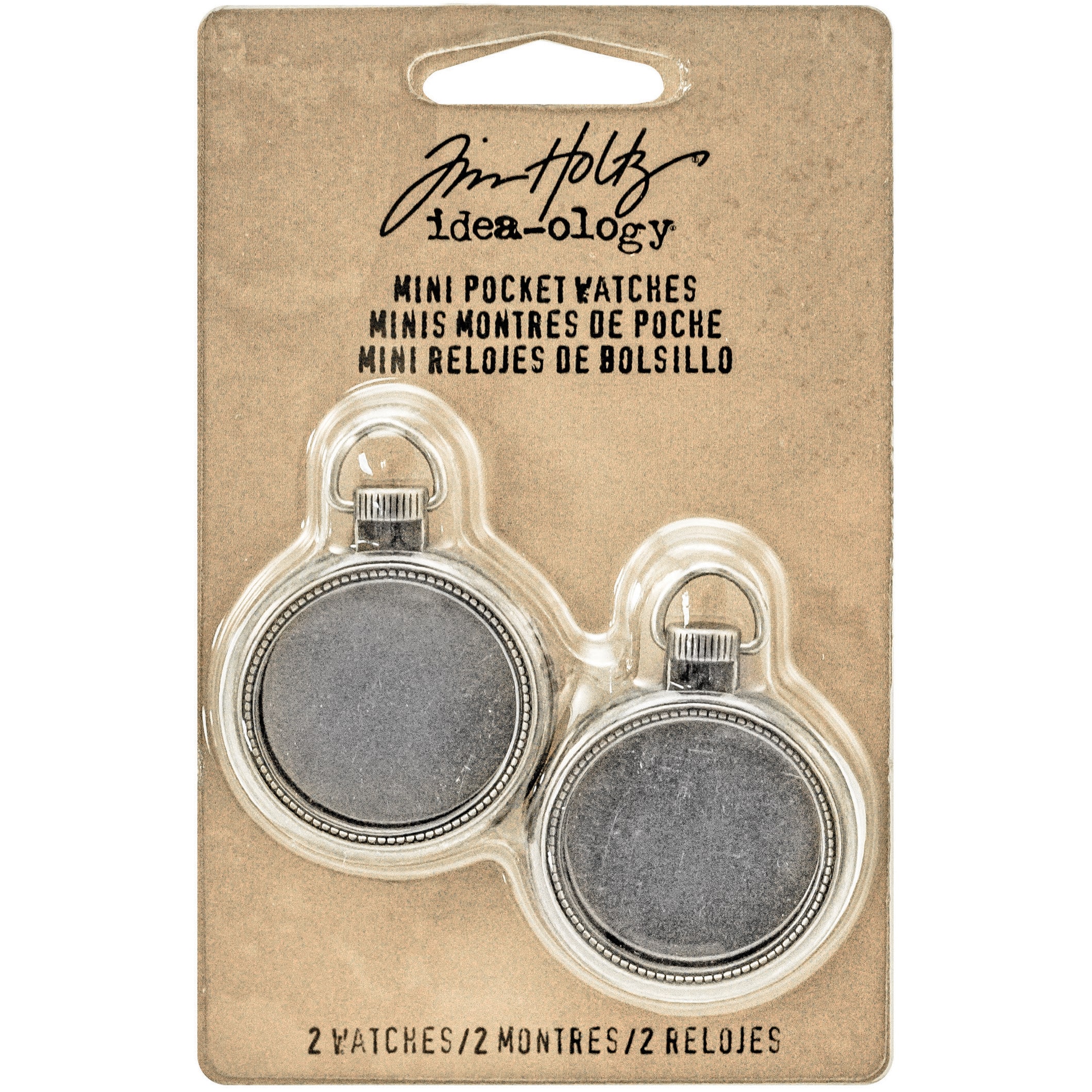 Idea-Ology Metal Mini Pocket Watch Frames 1" 2/Pkg-Antique Nickel