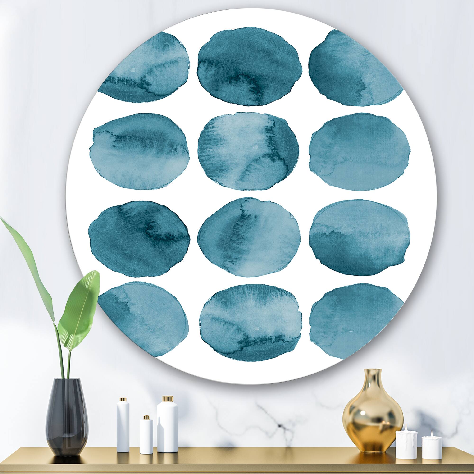 Designart - Aquamarine Circles Blue Geometric Elements - Modern Metal Circle Wall Art
