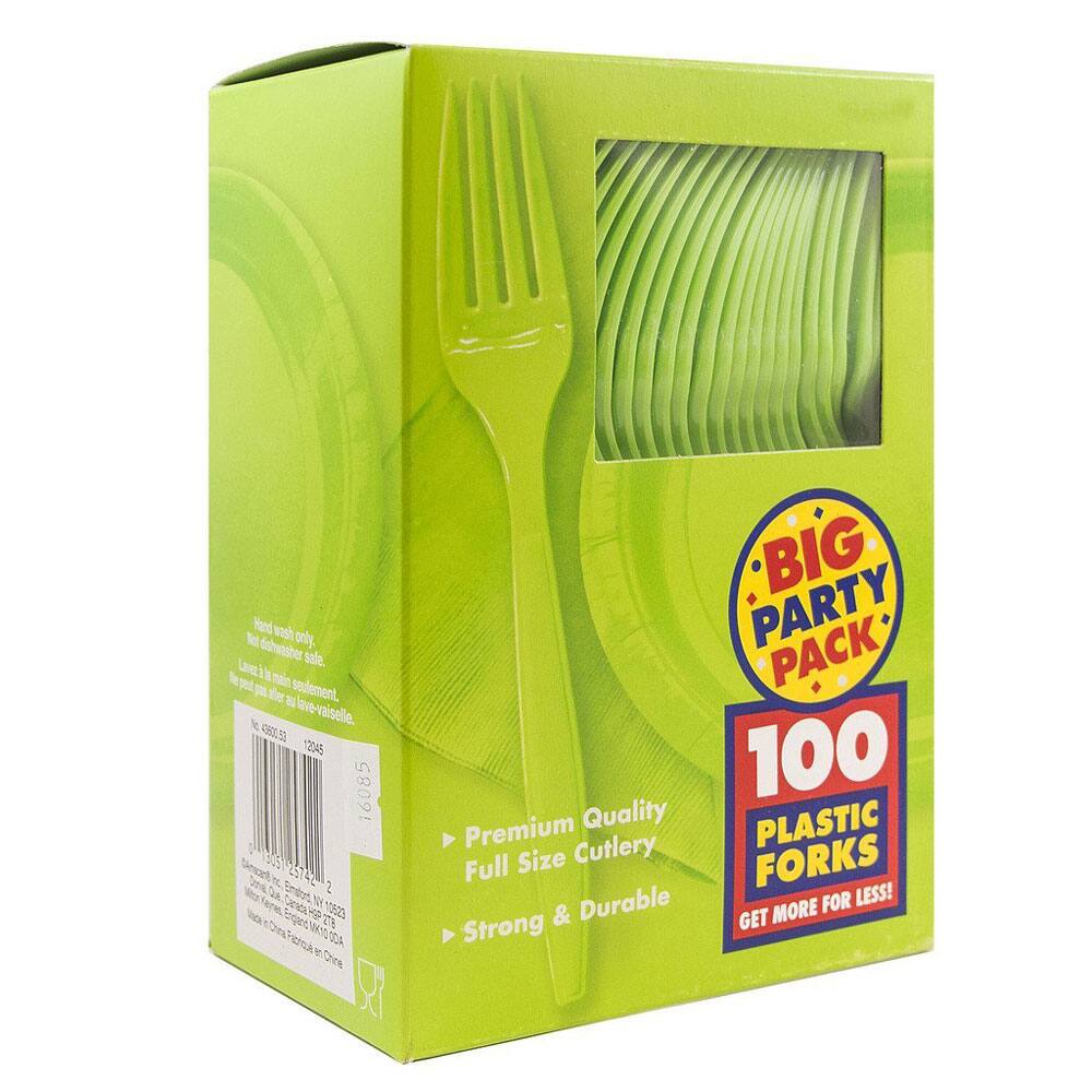 JAM Paper Lime Green Premium Plastic Forks, 100ct.