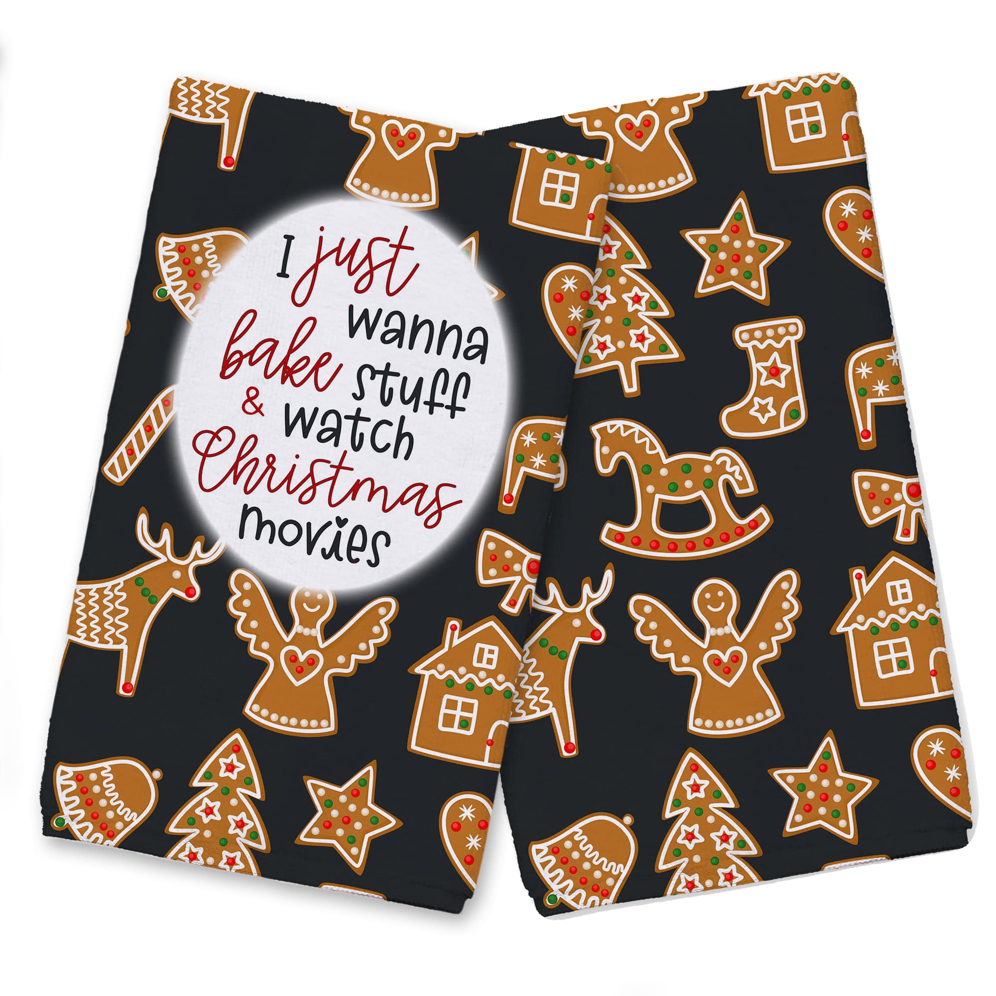 Xmas Movies And Baking Cookie Tea Towels - Set of 2