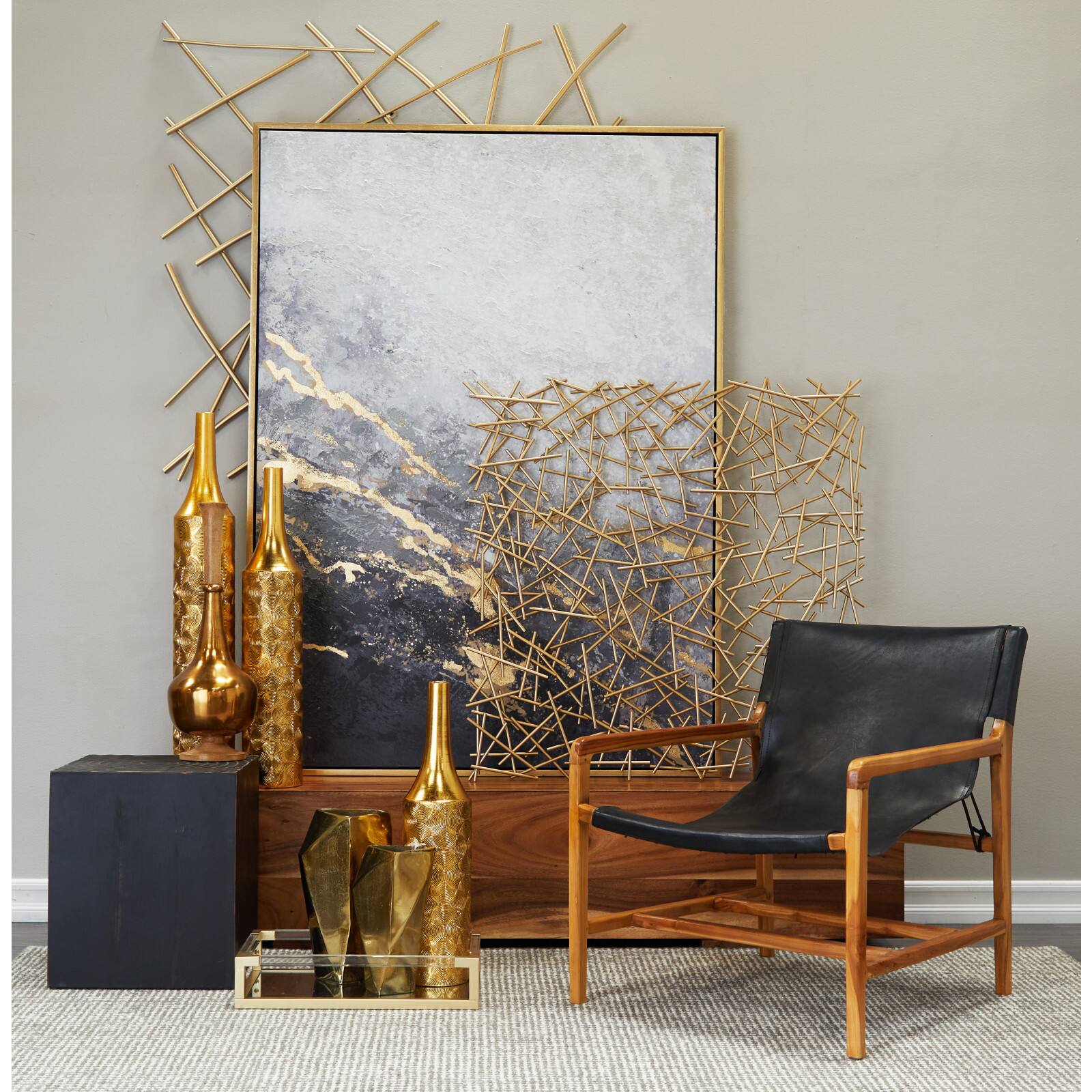 CosmoLiving by Cosmopolitan Gold Metal Mirrored Tray Set