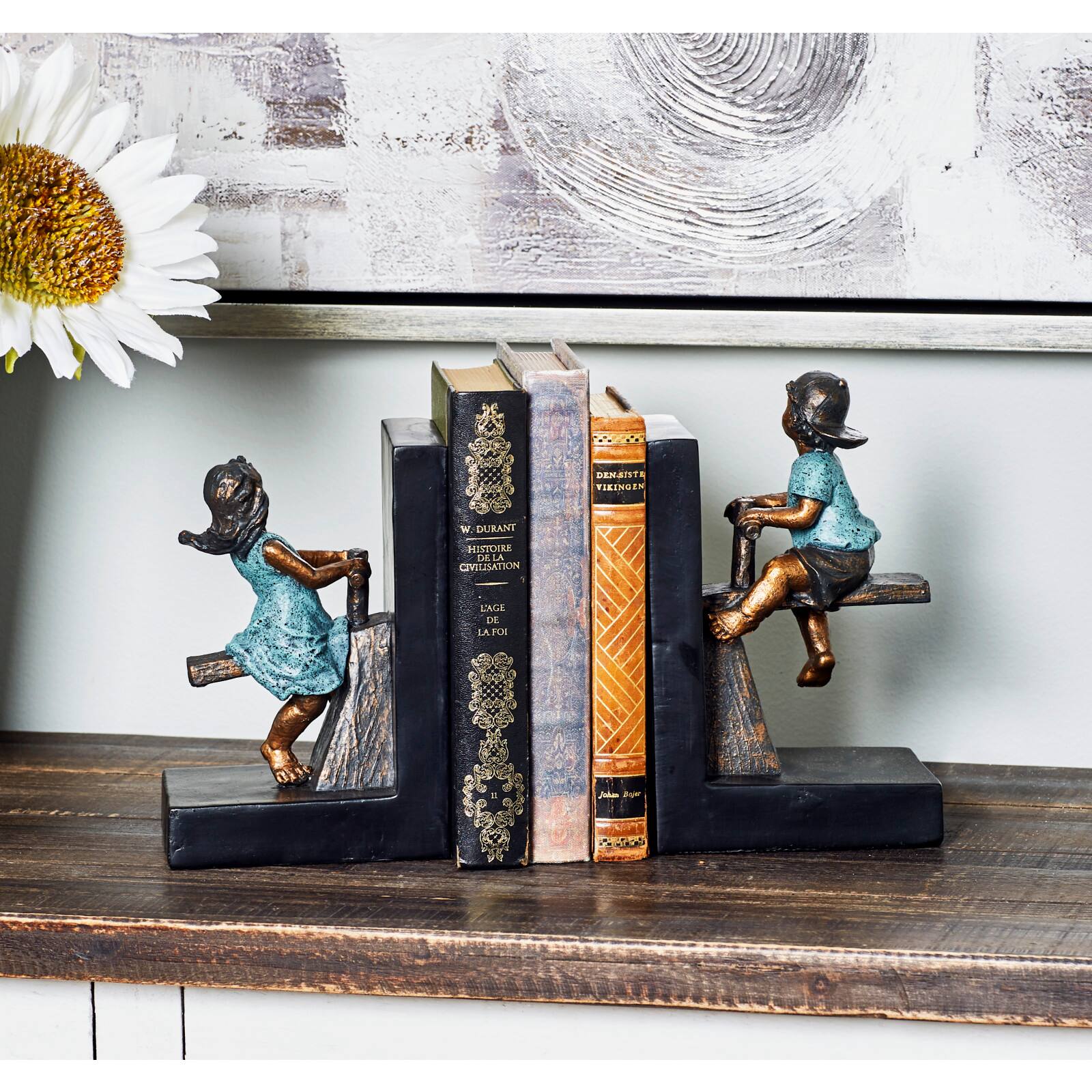 8&#x22; Brown Polystone Playing Children Bookends
