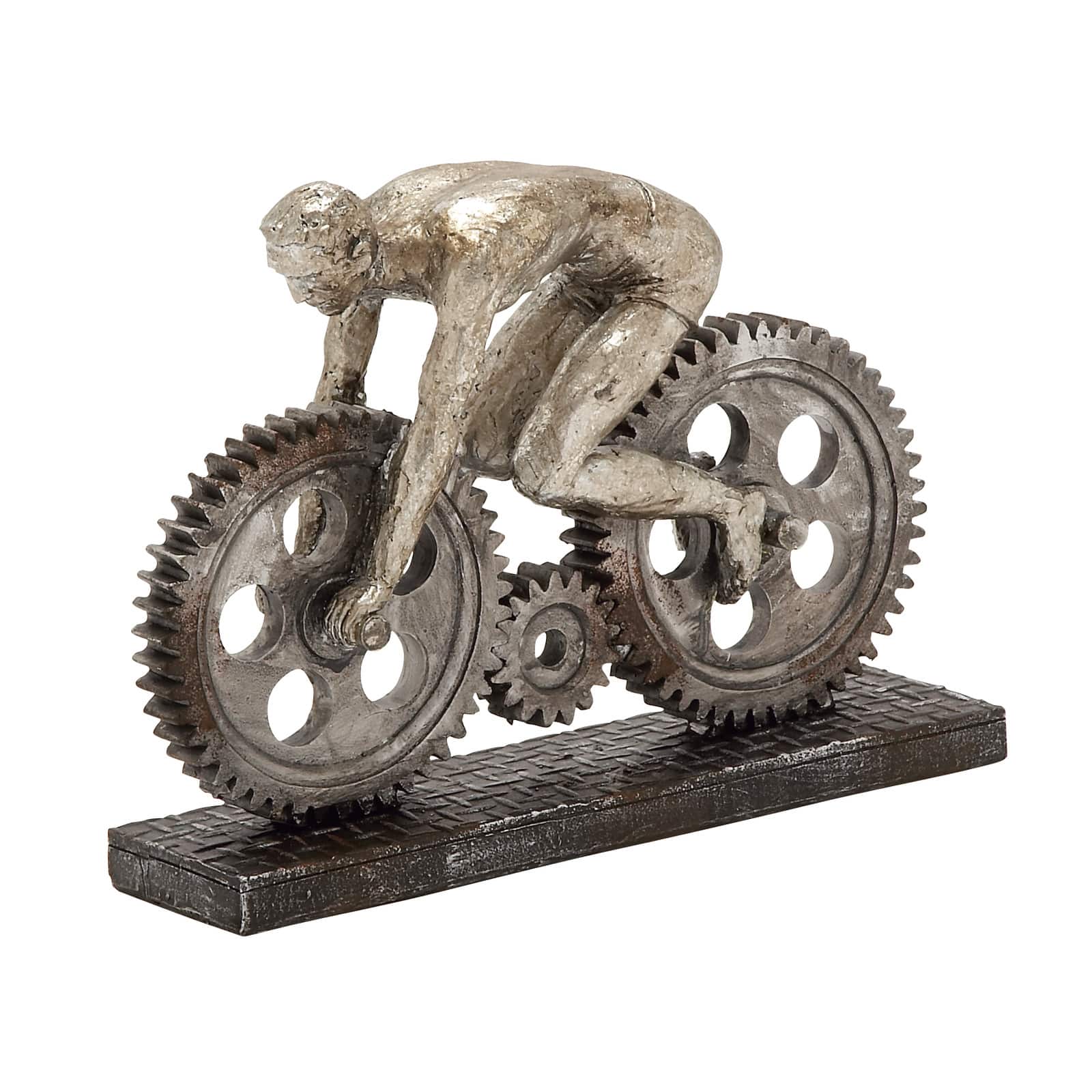 10" Silver Polystone Industrial Bicycle Sculpture