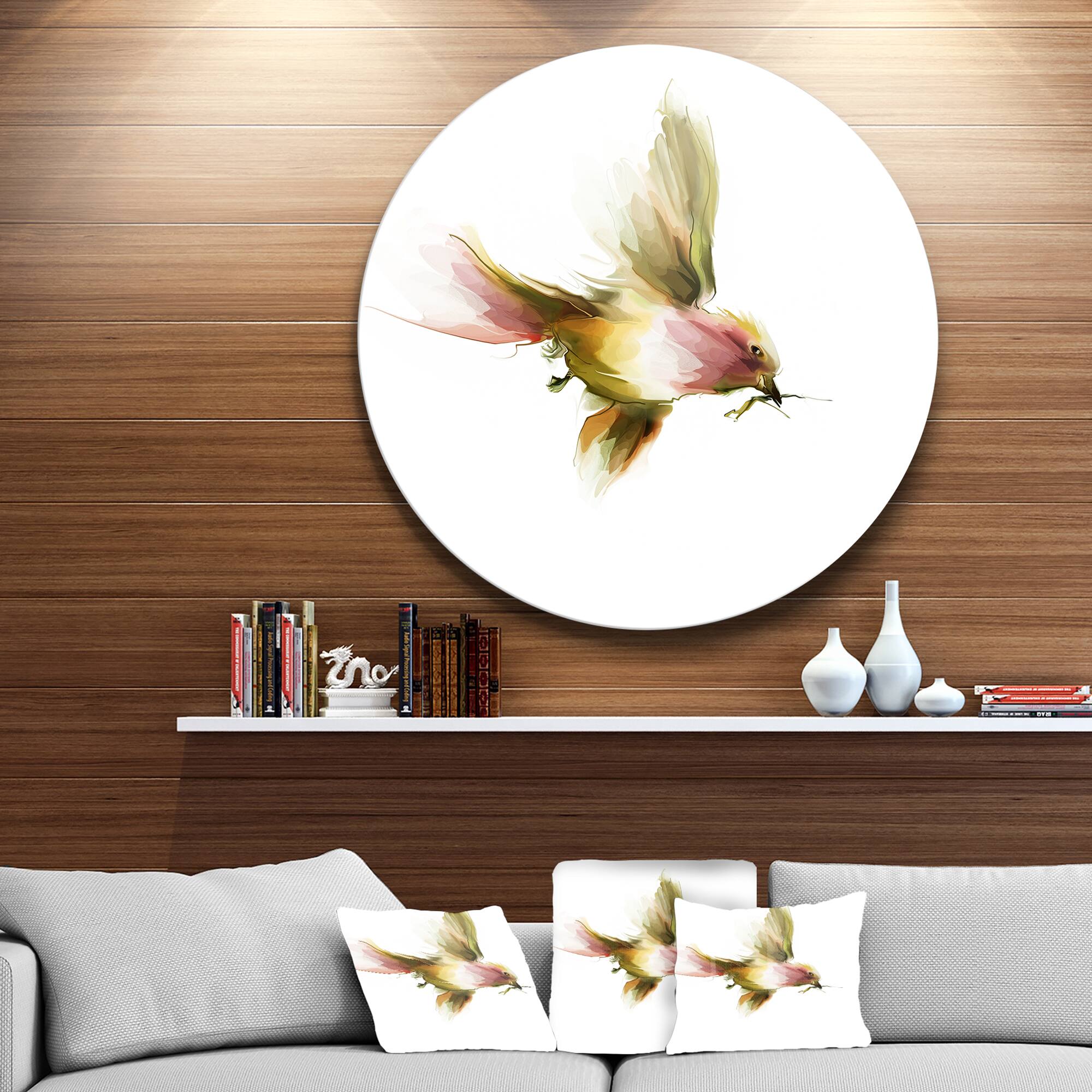 Designart - Nice Flight of Lovely Green Bird&#x27; Animal Metal Circle Wall Art