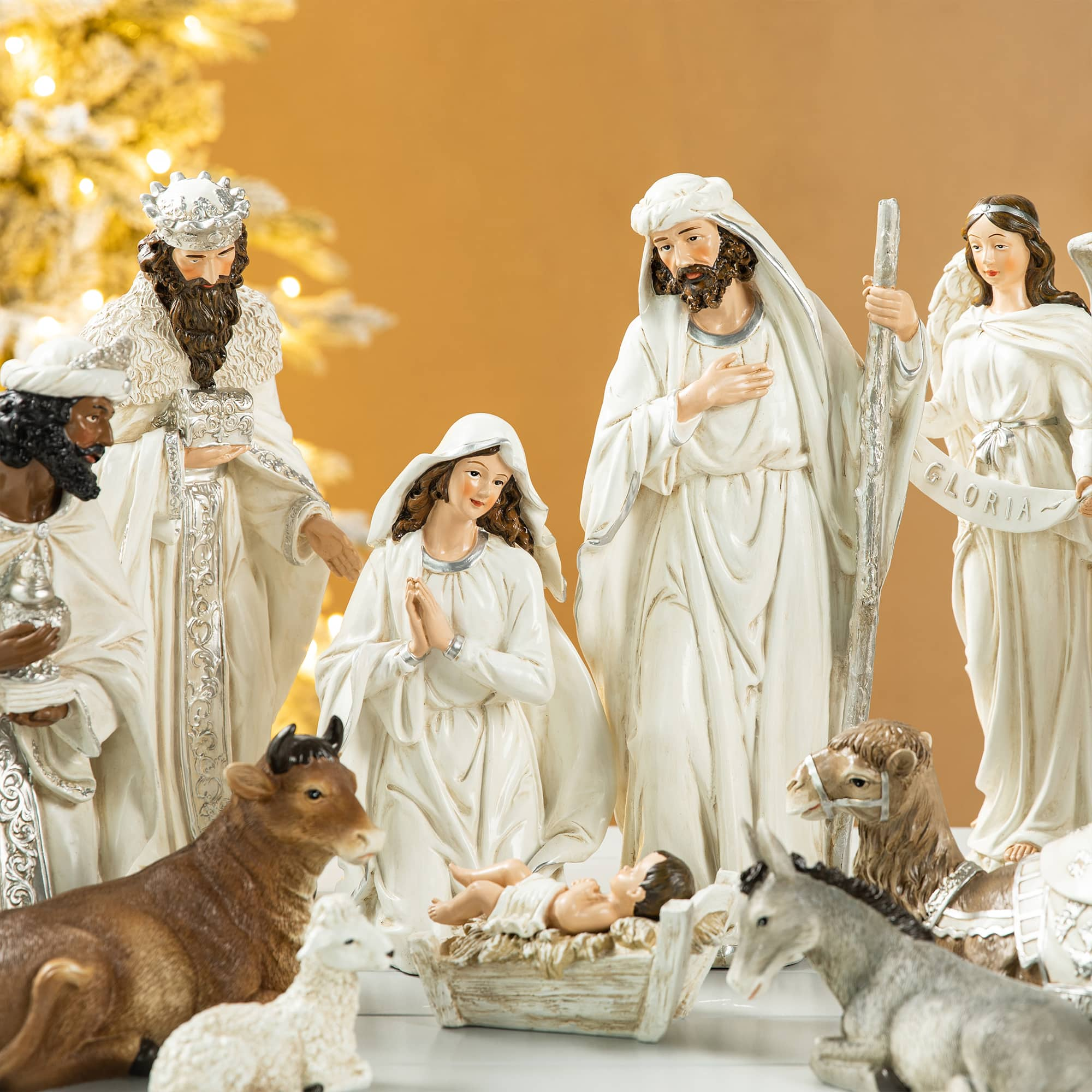 Glitzhome&#xAE; 12 Piece Oversized Ivory Nativity Figurine Set 