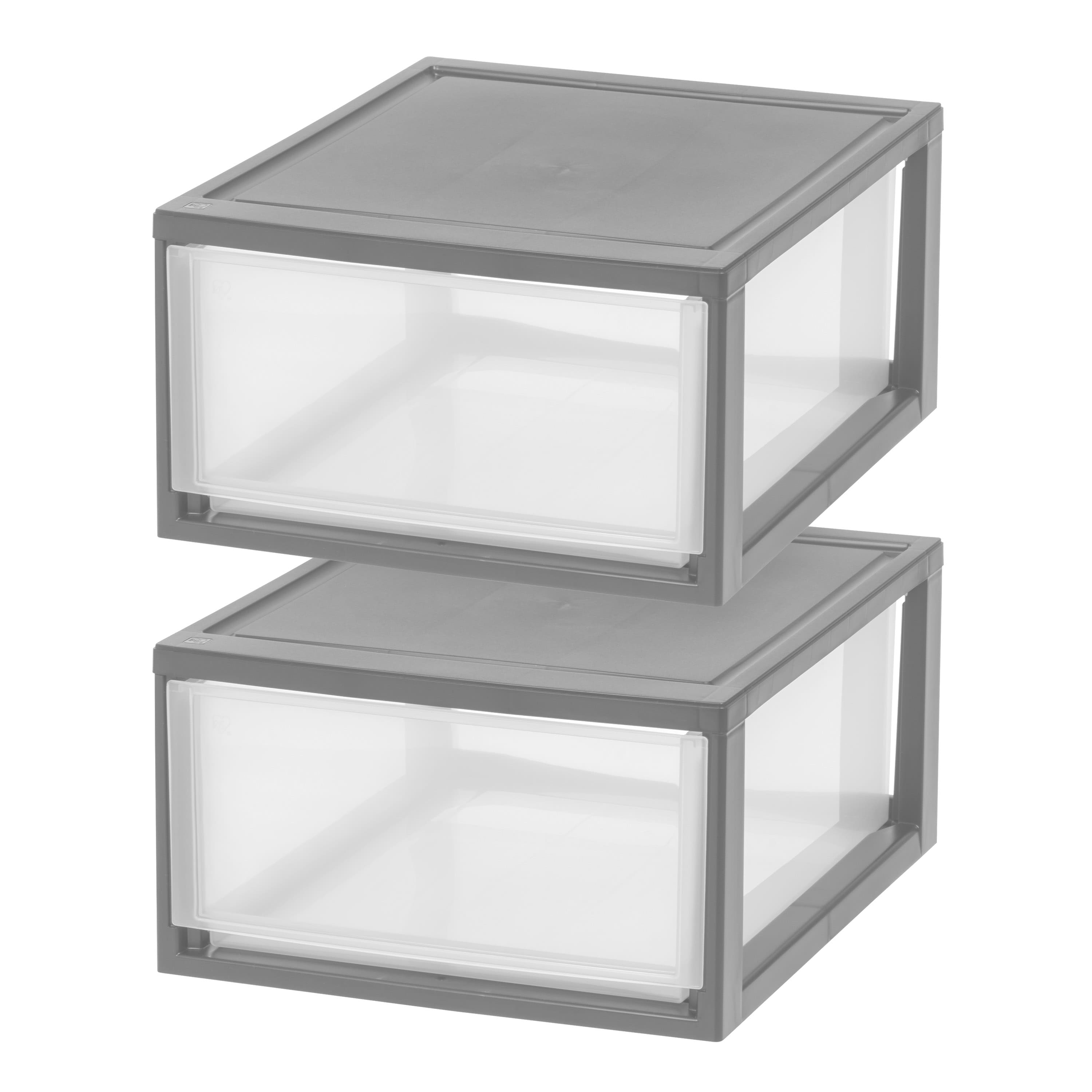 IRIS&#xAE; 29.5qt. Gray &#x26; Clear Stacking Storage Drawers, 2ct.