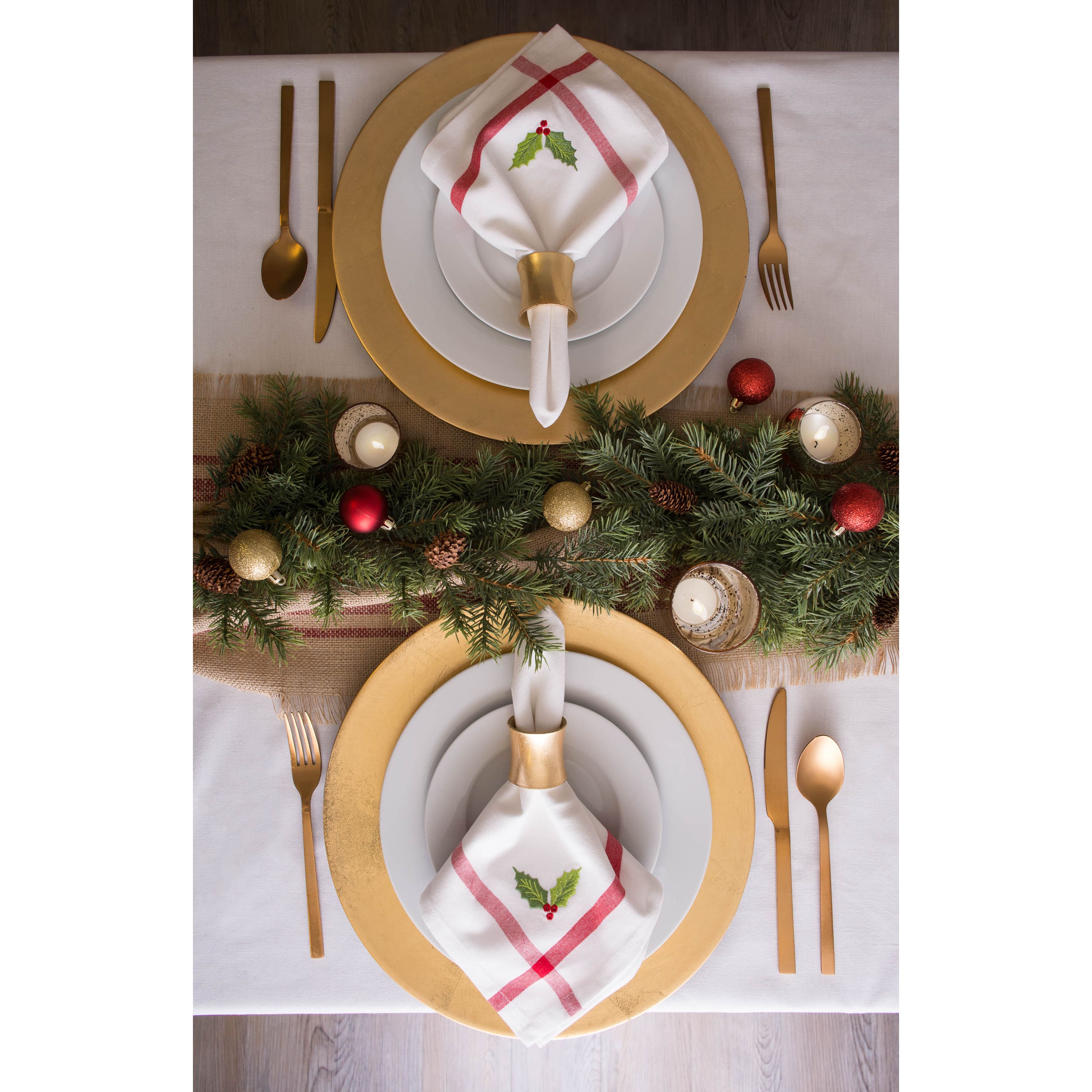 DII&#xAE; White Embroidered Holly Corner With Border Napkins, 6ct.
