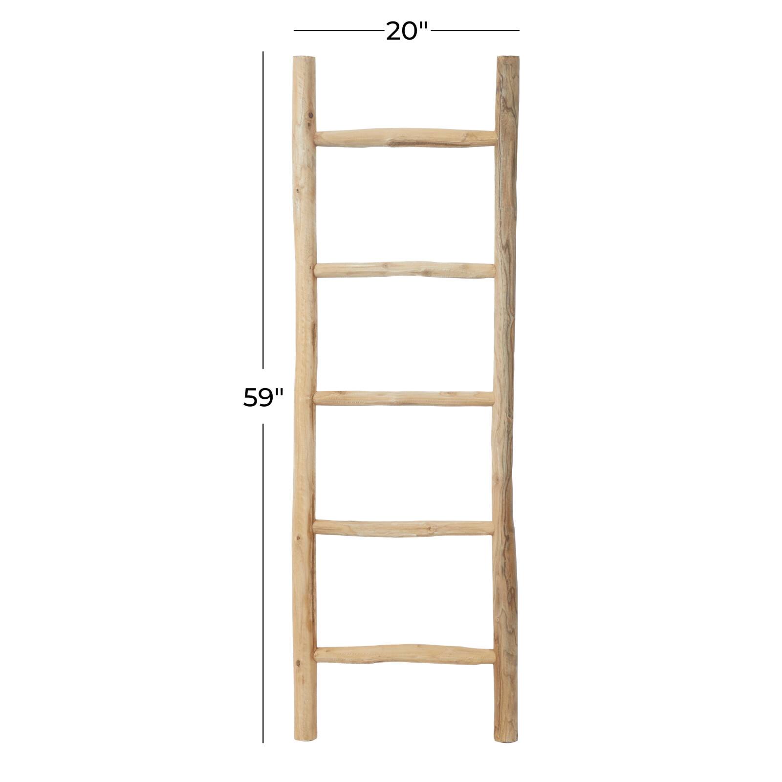 Brown Teak wood Bohemian Ladder, 59&#x22; x 20&#x22; x 2&#x22;