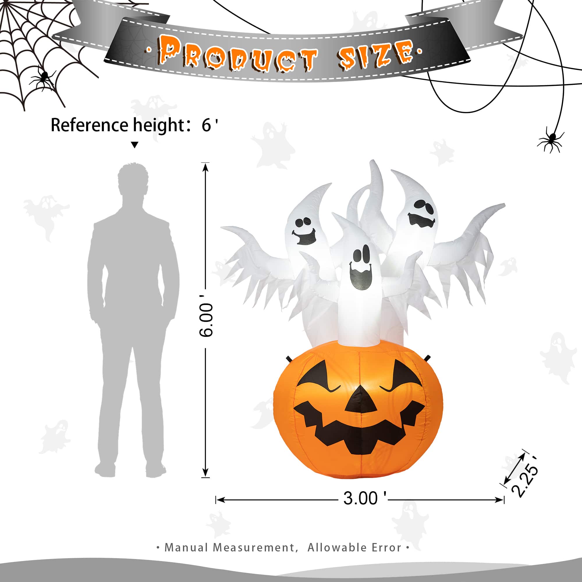 Glitzhome® 6ft. Lighted 3 Ghosts In Jack-O'-Lantern Pumpkin with Scream Inflatable Décor