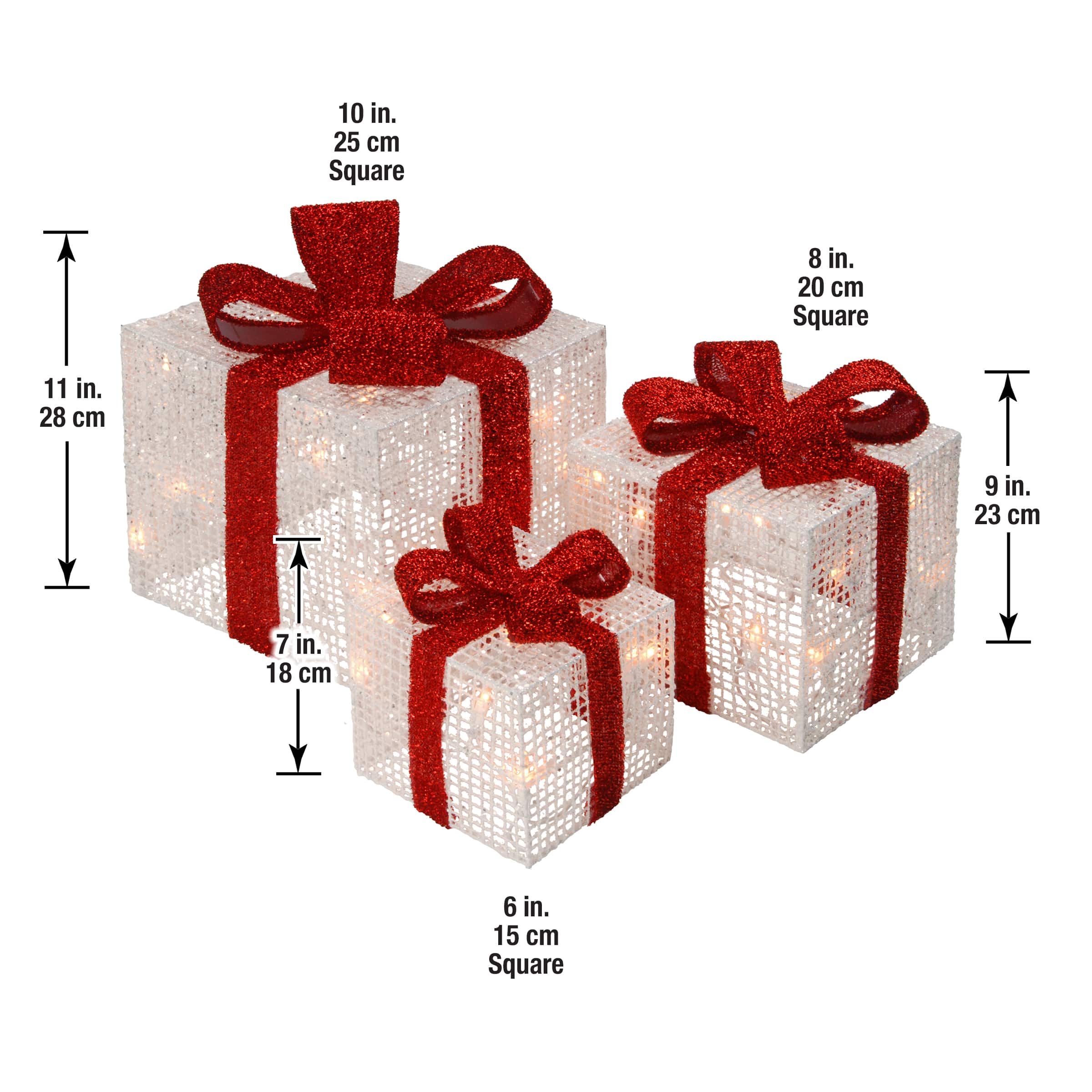 White & Red Gift Box Set with Clear Lights