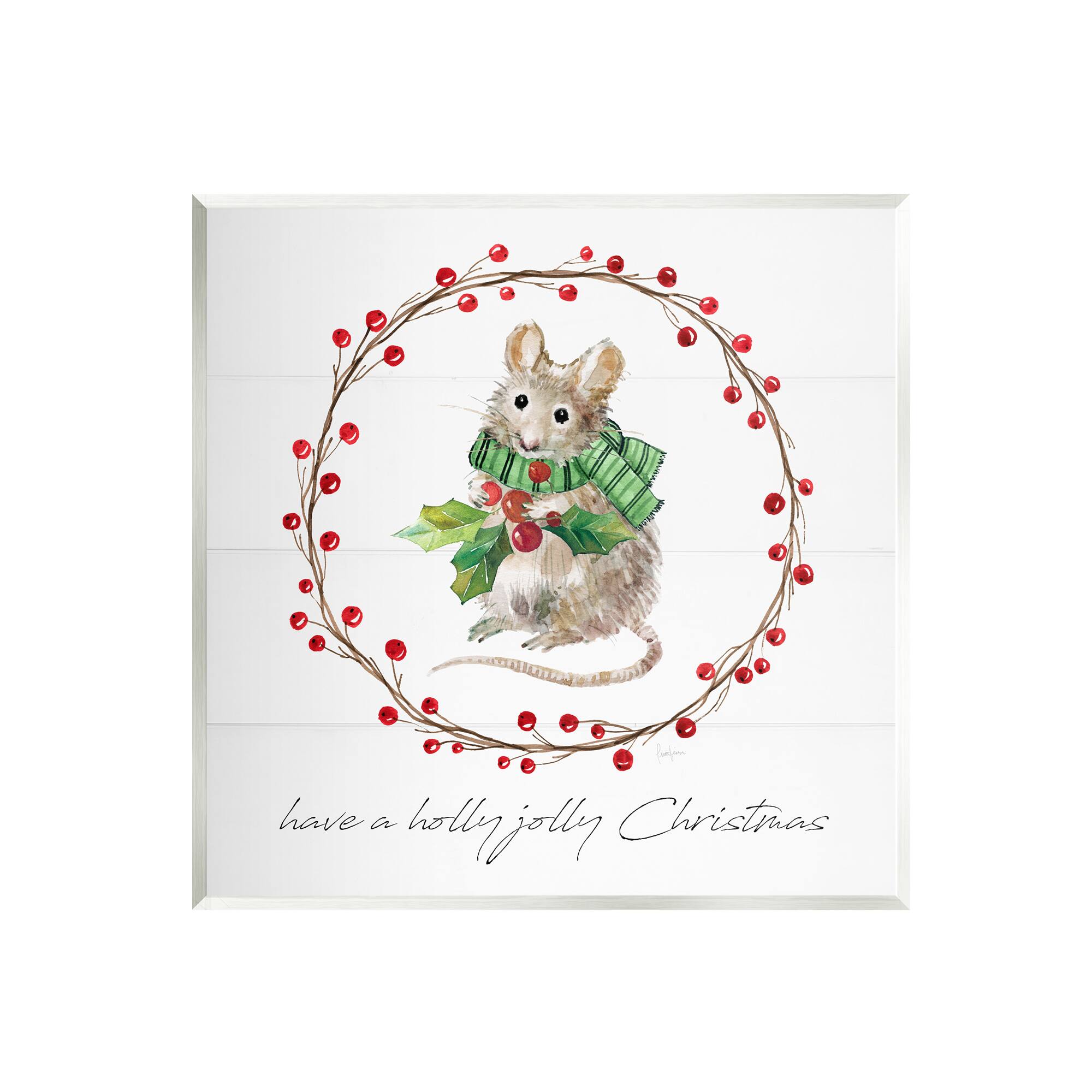 Stupell Industries Holly Jolly Christmas Mouse Wall Plaque Art