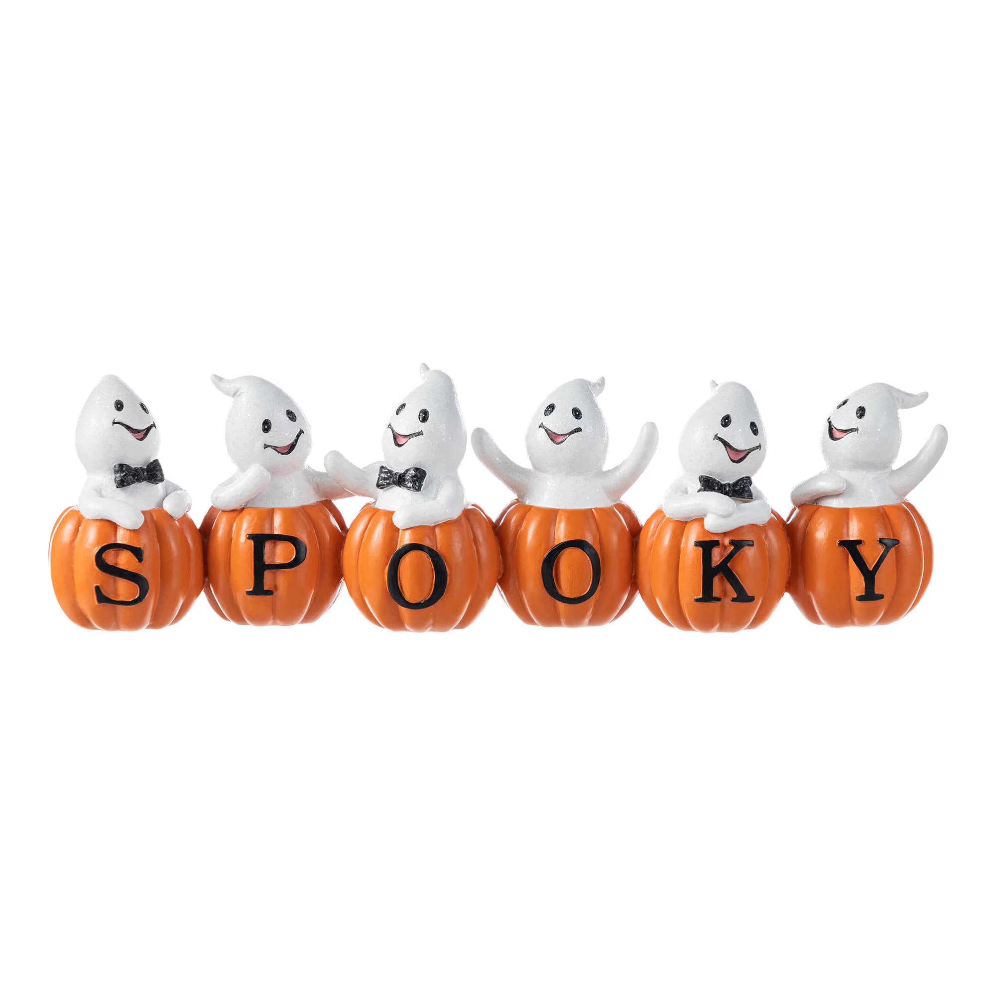 Glitzhome&#xAE; 15.5&#x22;L Halloween Polyresin SPOOKY Ghost Pumpkin Table Decor