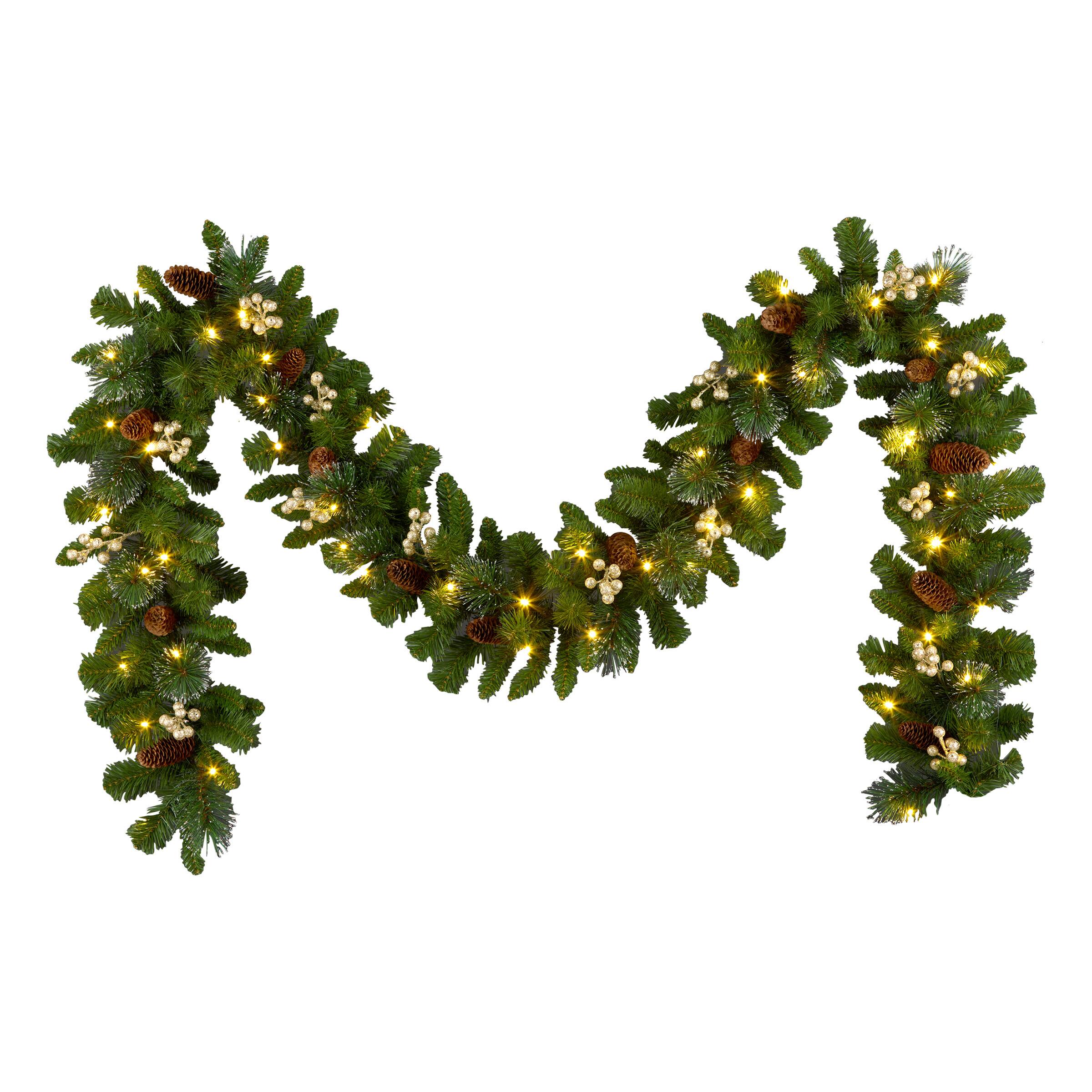 9ft. Crestwood® Green & Gold Spruce & Pinecone Pre-Lit LED Garland