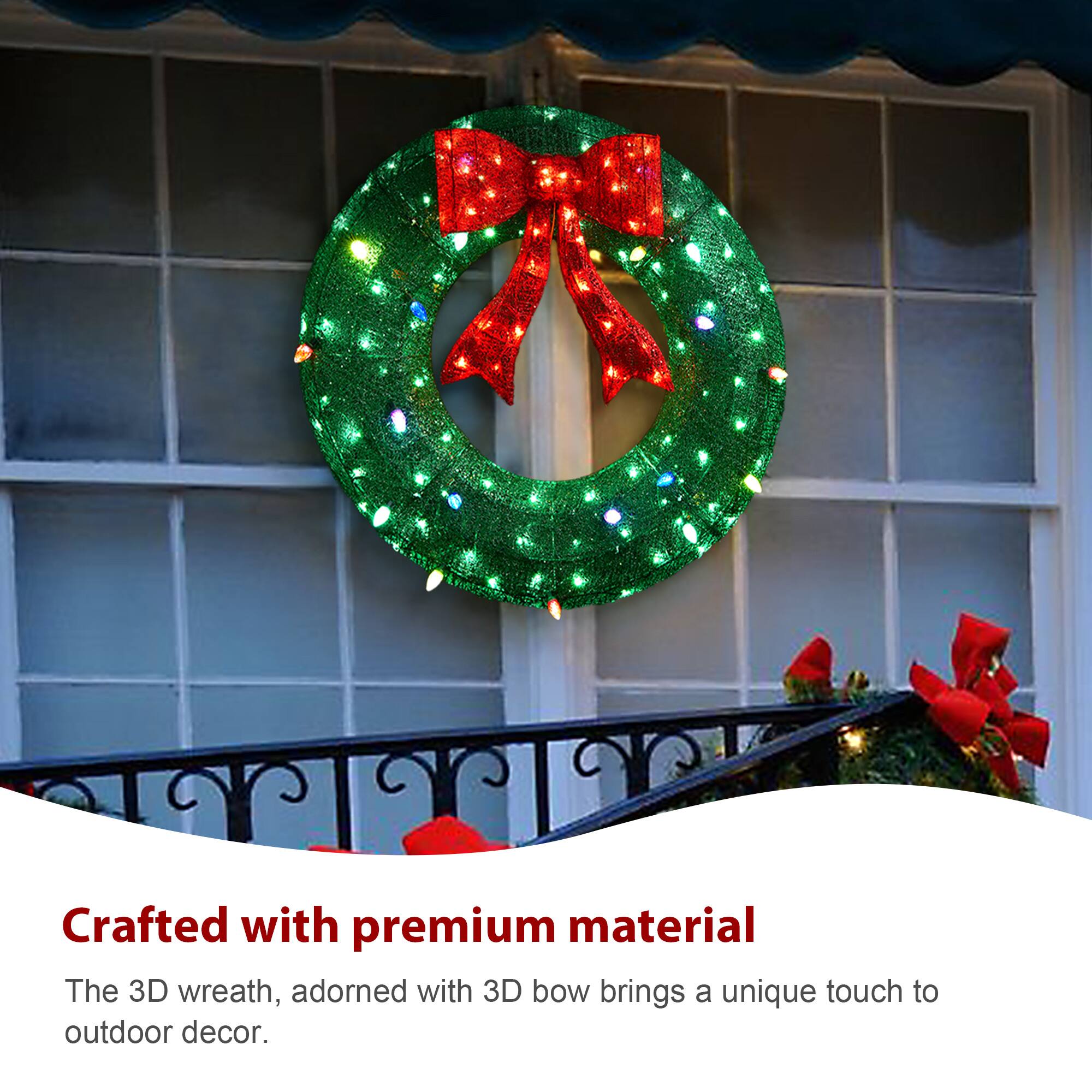 Glitzhome&#xAE; 3ft. Lighted Christmas 3D Mesh Wreath Outdoor D&#xE9;cor