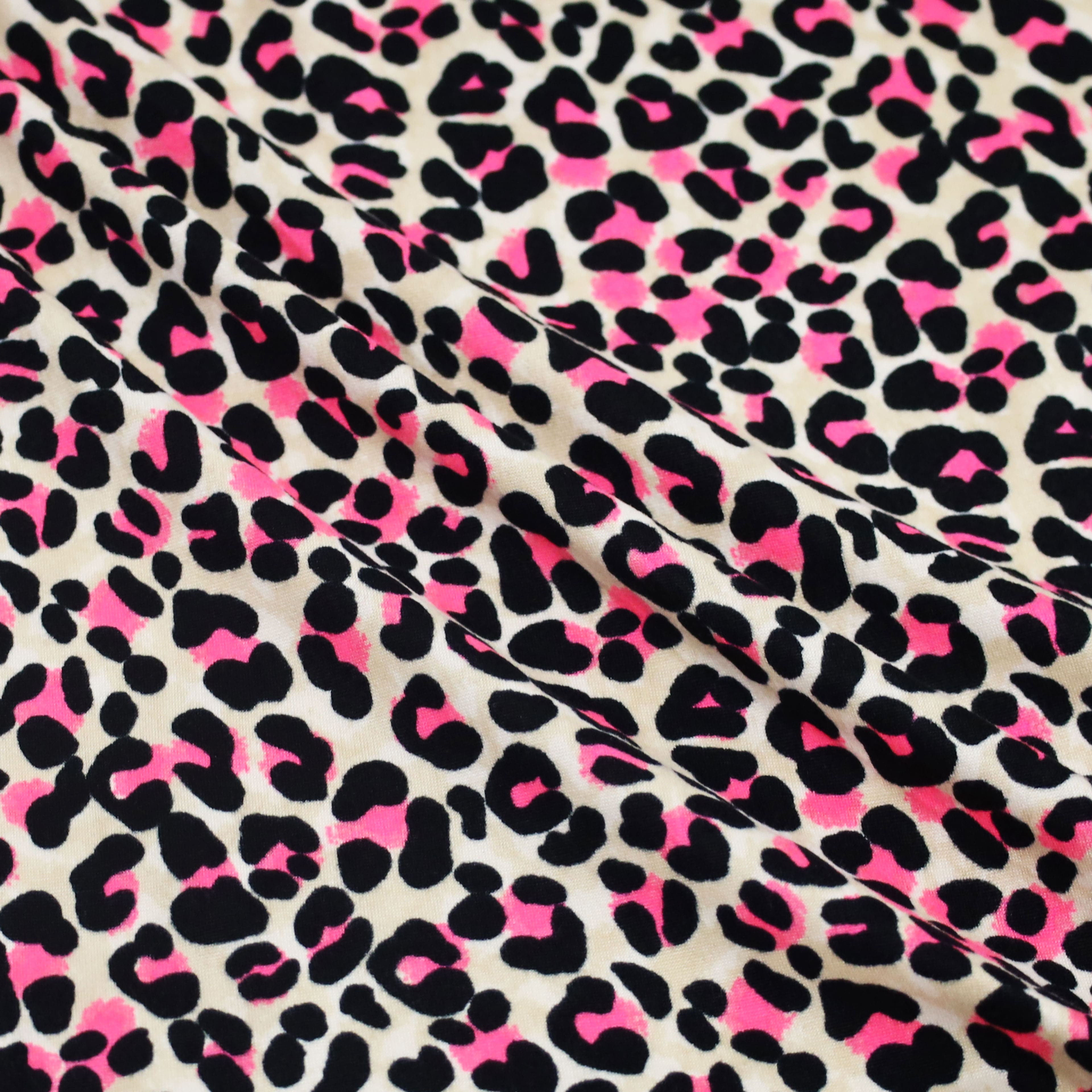 Fabric Merchants Pink Leopard Print Double Brushed Stretch Fabric