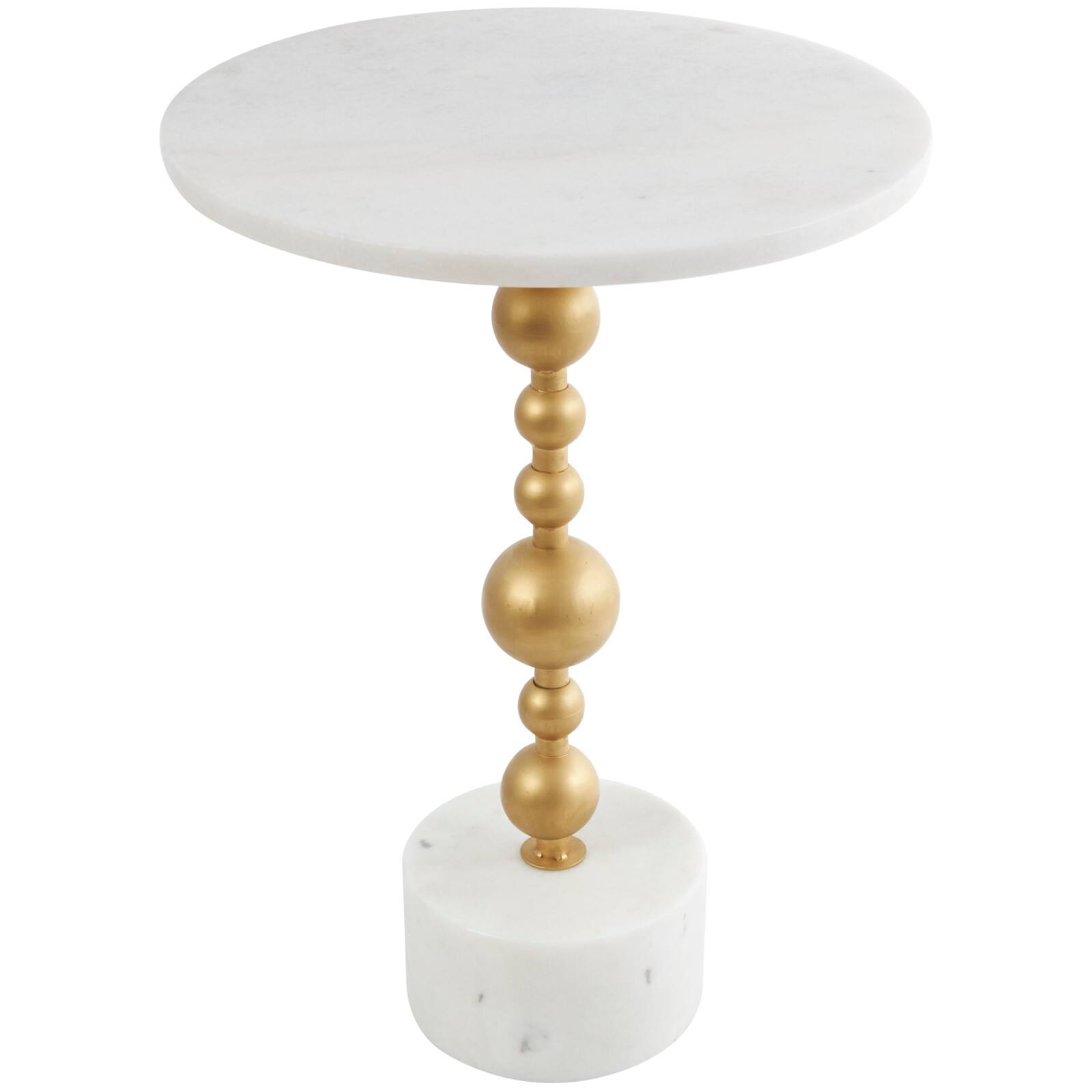 White Marble Geometric Accent Table with Gold Metal Bubble Stand