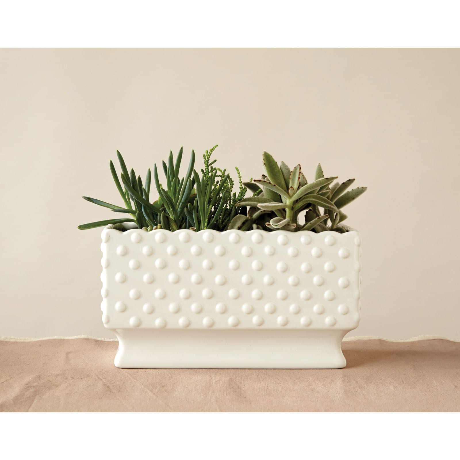 Hello Honey® 11" White Hobnail Rectangle Ceramic Planter