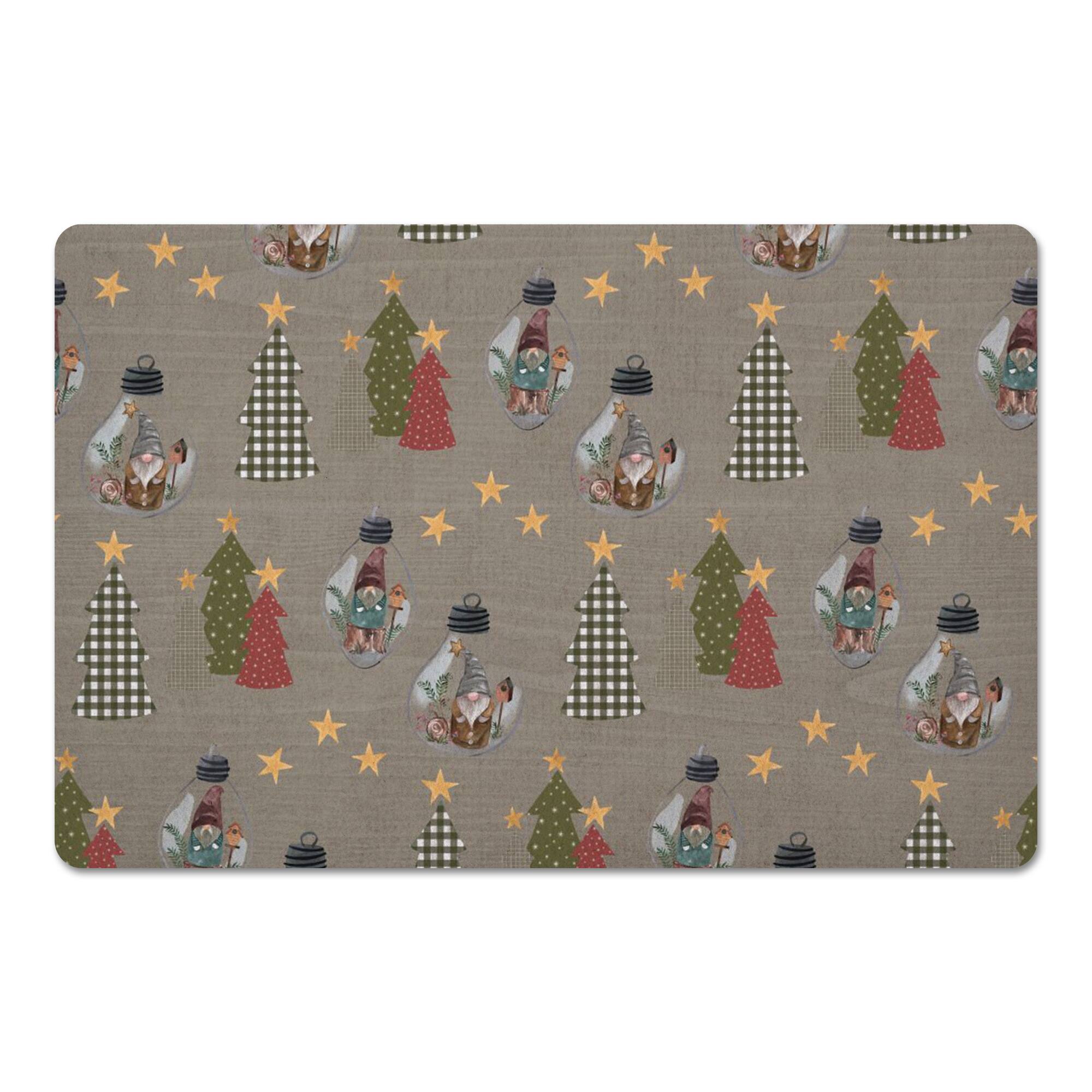 Gray Tree & Globe Pattern Floor Mat