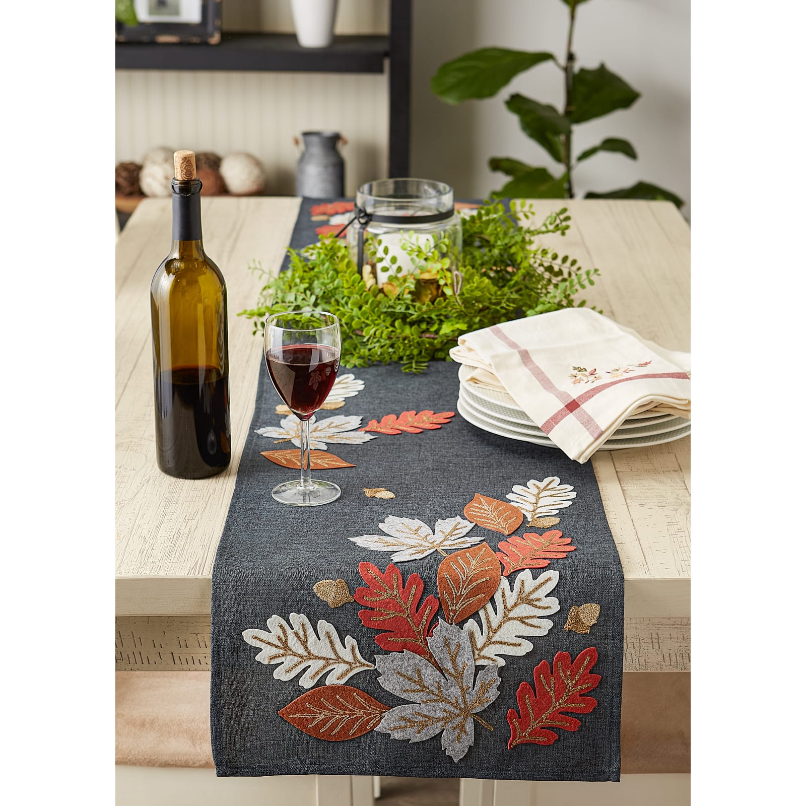 DII&#xAE; 70&#x22; Autumn Leaves Embroidered Table Runner