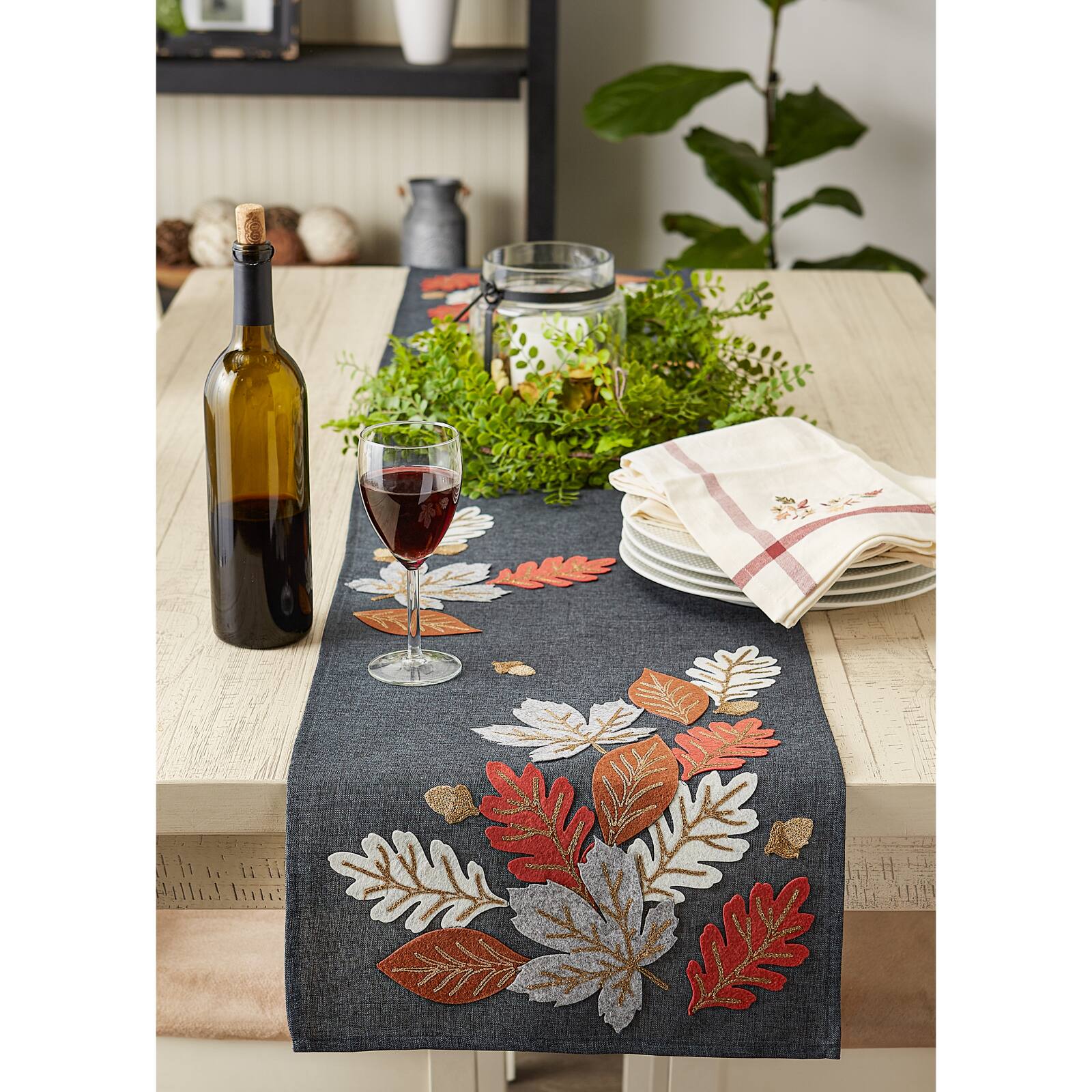 DII® 70" Autumn Leaves Embroidered Table Runner