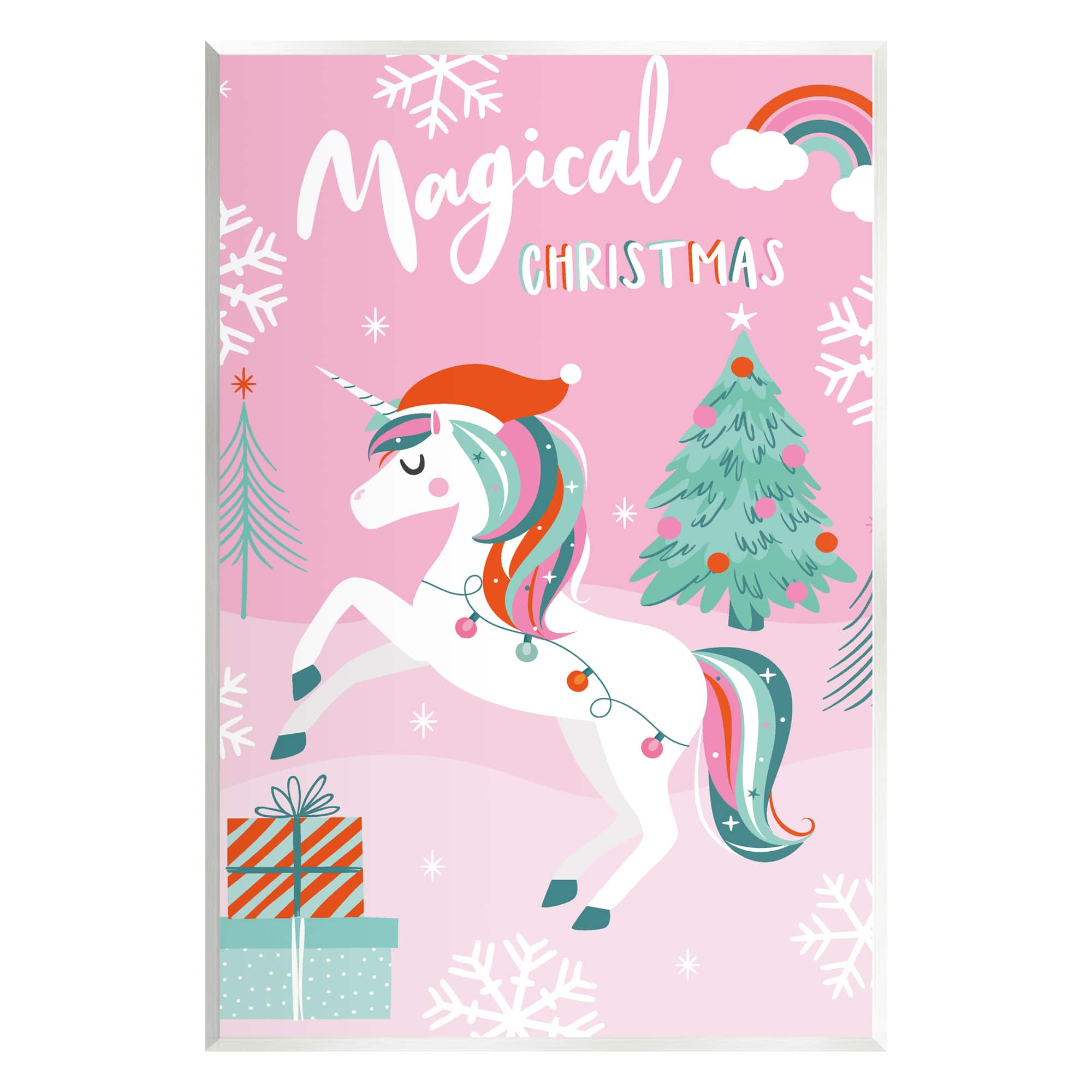Stupell Industries Magical Christmas Pink Unicorn Wall Plaque Art