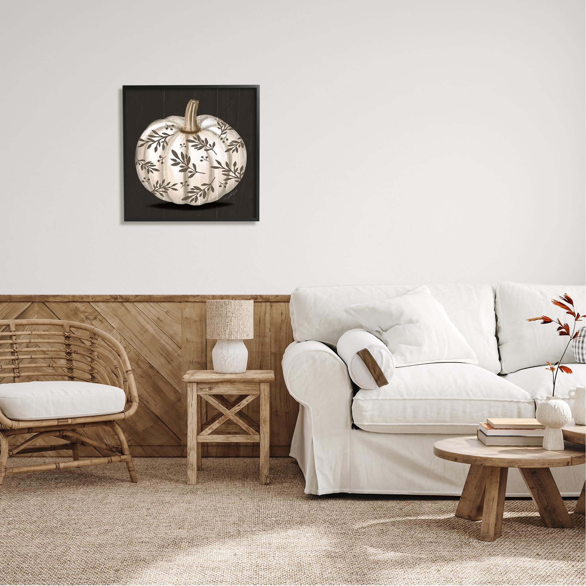 Stupell Industries Leaf Patterned Fall Pumpkin Framed Giclee Art