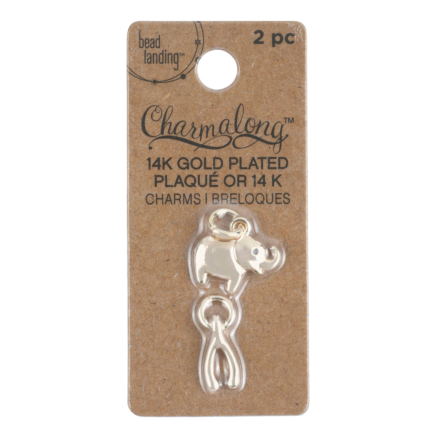 Charmalong&#x2122; 14K Gold-Plated Elephant &#x26; Wish Bone Charms by Bead Landing&#x2122;