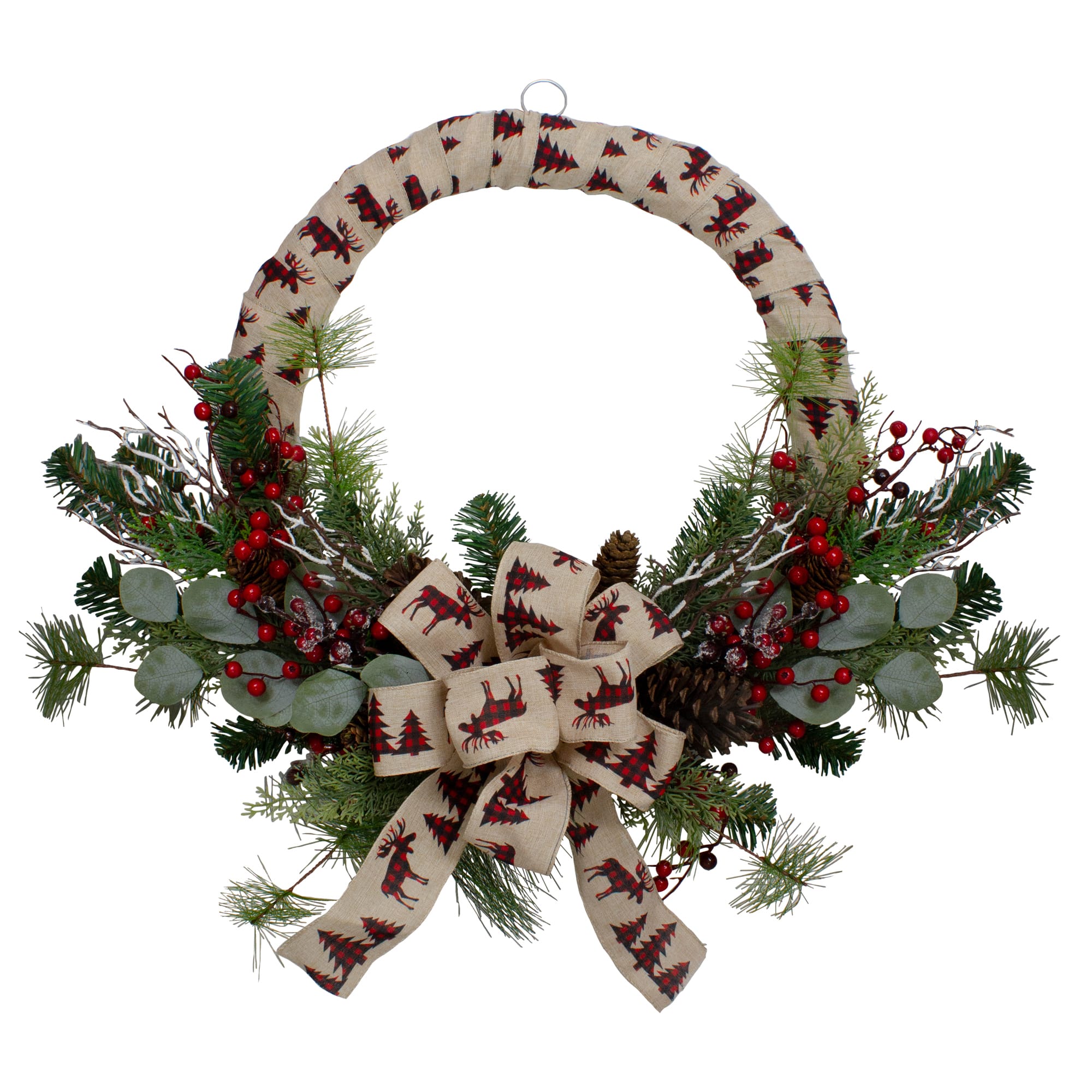 24" Moose Burlap Wrapped & Berry Christmas Wreath