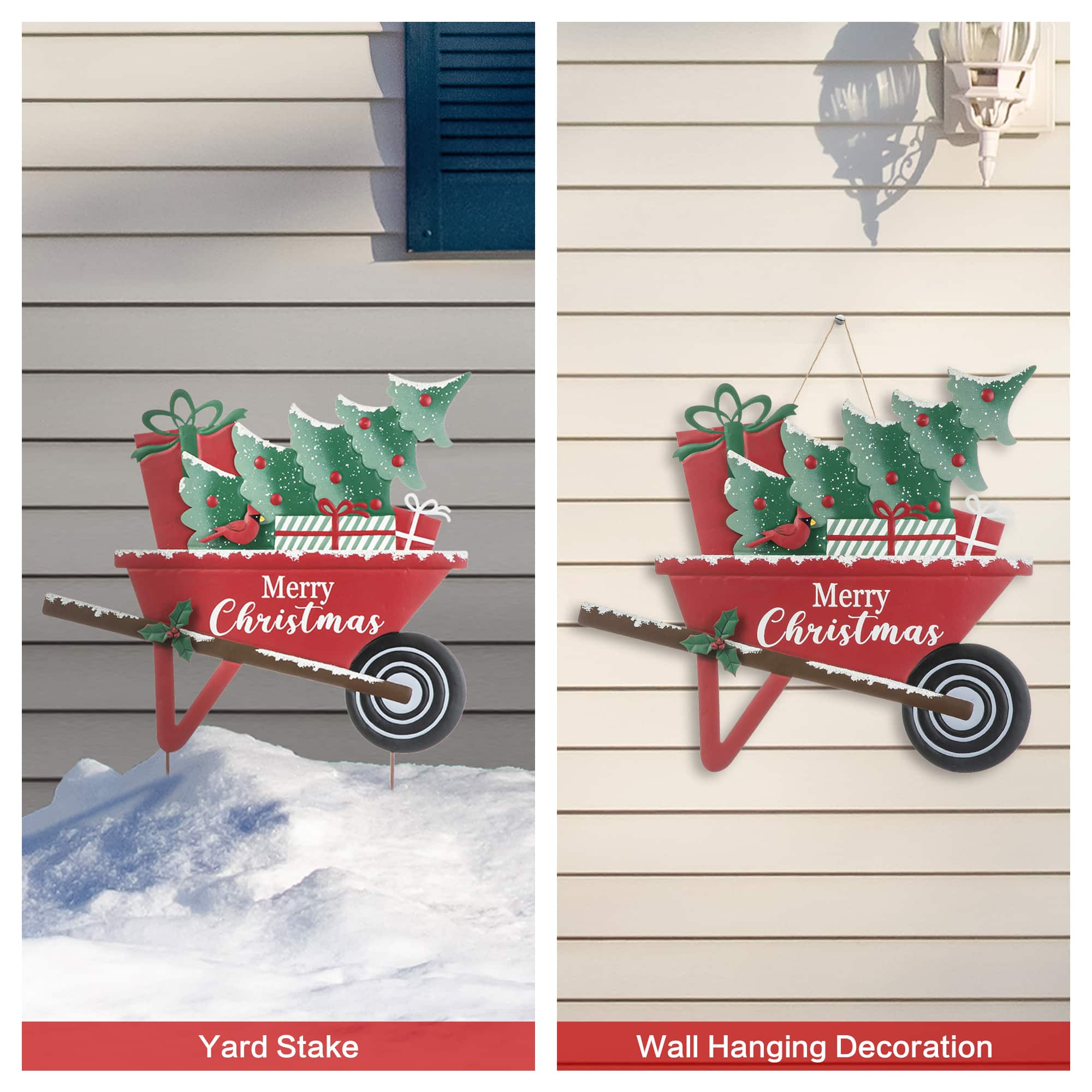 Glitzhome&#xAE; 2.5ft. Merry Christmas Wagon Metal Yard Stake