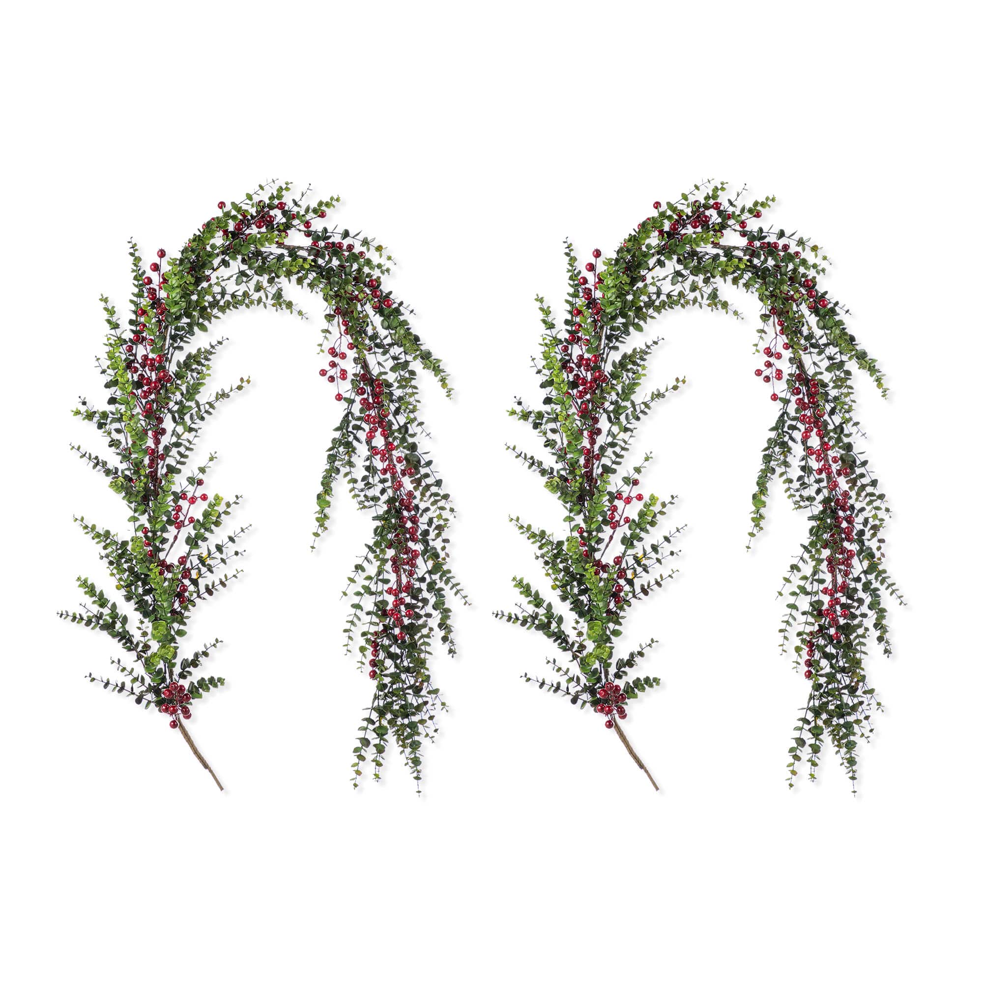 Glitzhome® 6ft Christmas Greenery Eucalyptus Garland with Red Berries, 2ct.