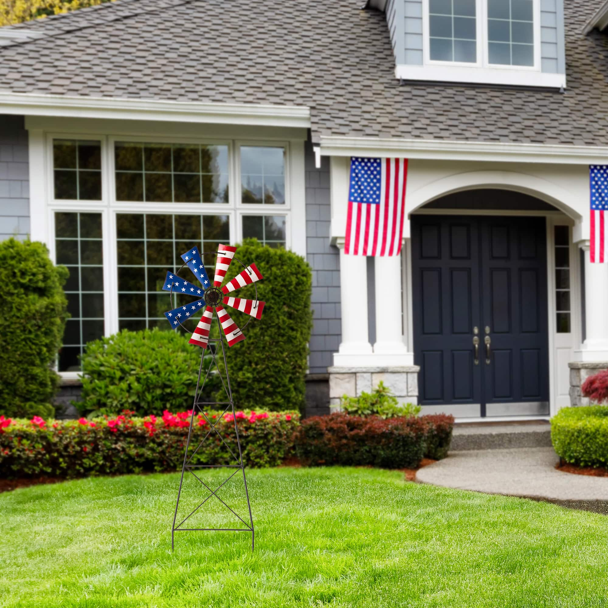 Glitzhome&#xAE; 41&#x22; Stars &#x26; Stripes Metal Wind Spinner Yard Stake