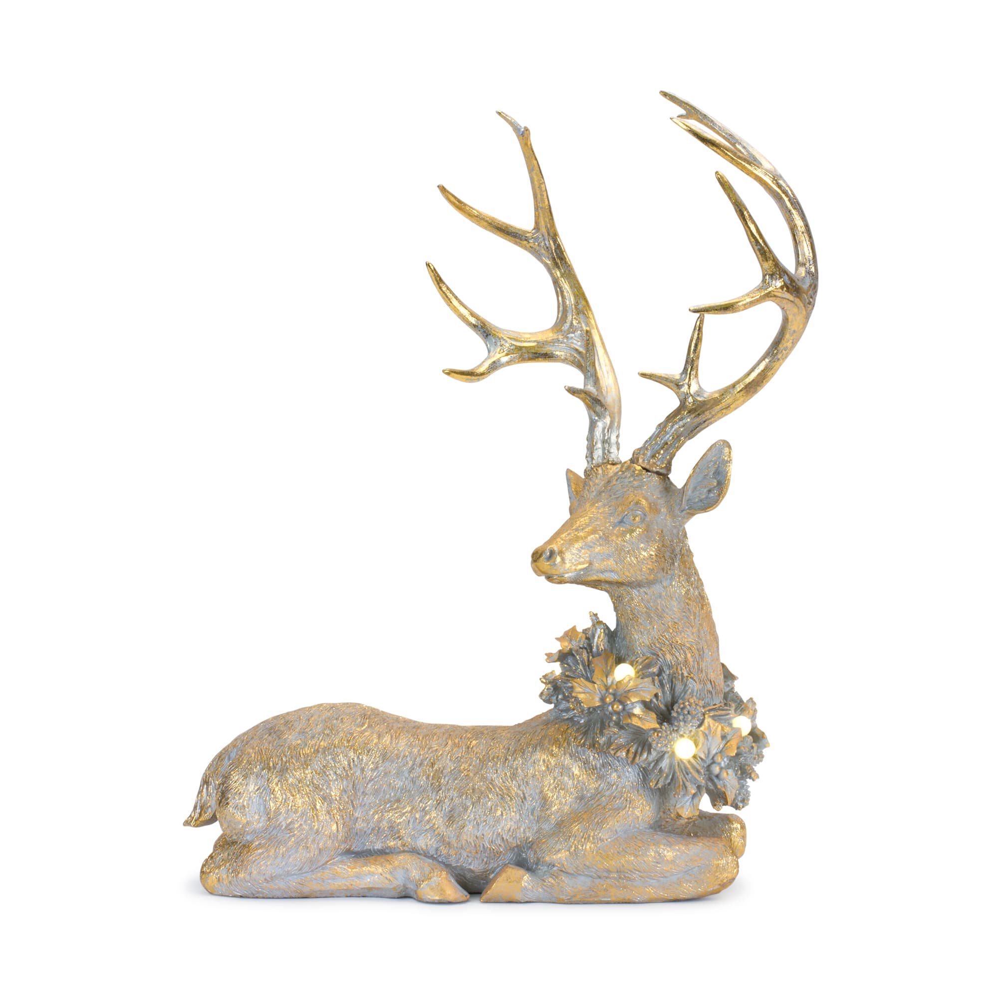 Gold Lounging Deer LED Figurine Set, 21" & 21.75"