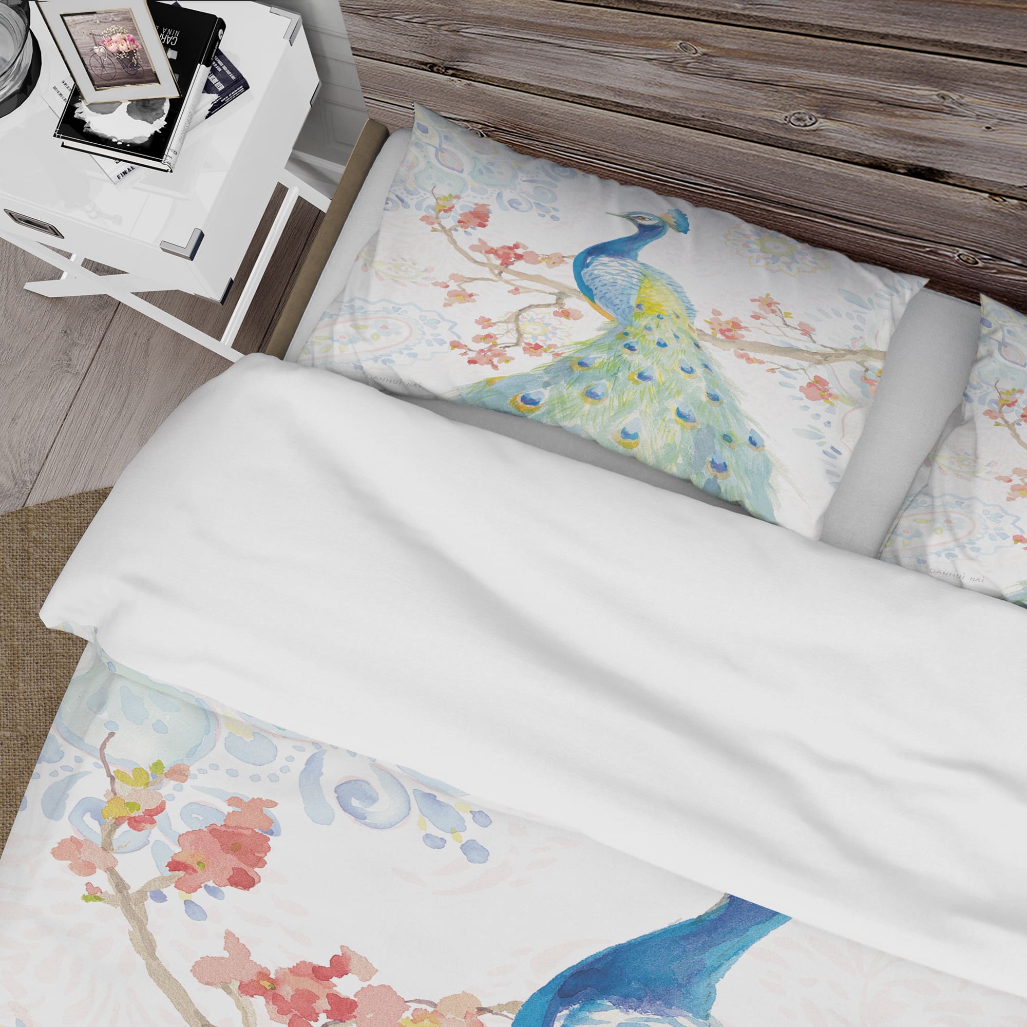 Designart &#x27;peacocks Watercolor II&#x27; Traditional Bedding Set - Duvet Cover &#x26; Shams