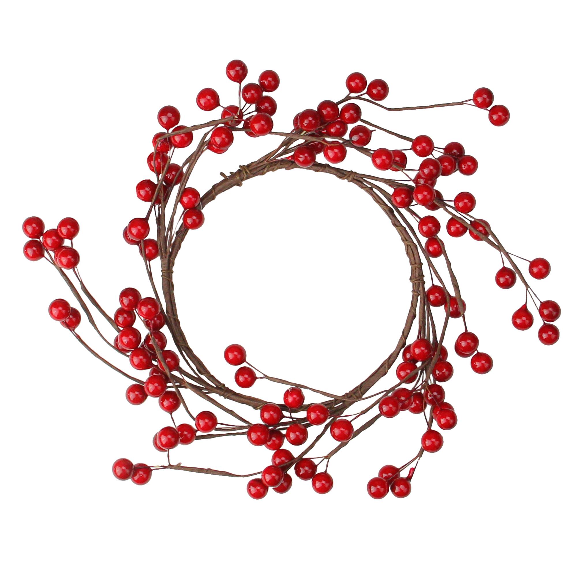 9" Artificial Red Berries Christmas Candle Holder Ring