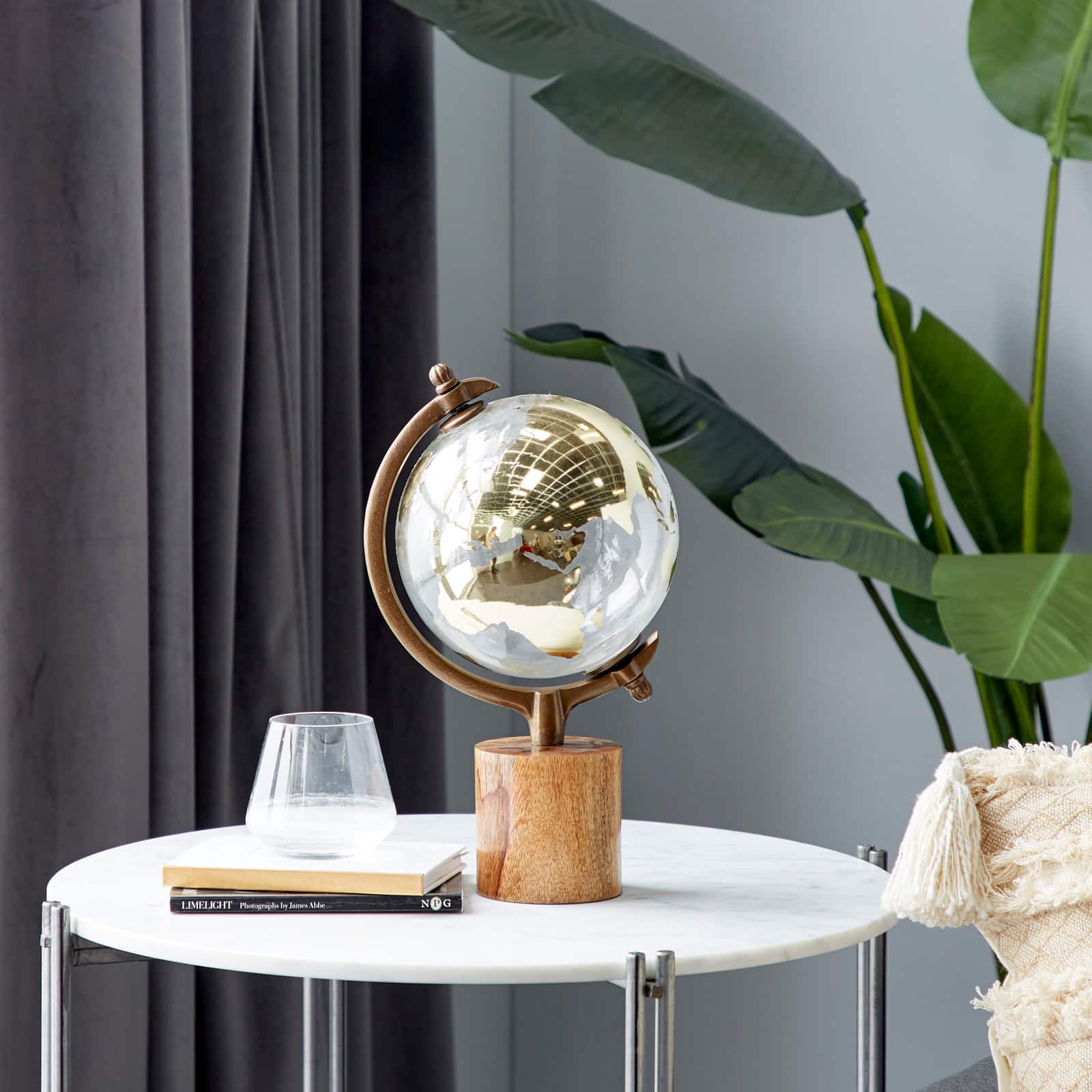 15&#x22; Gold Wood Globe