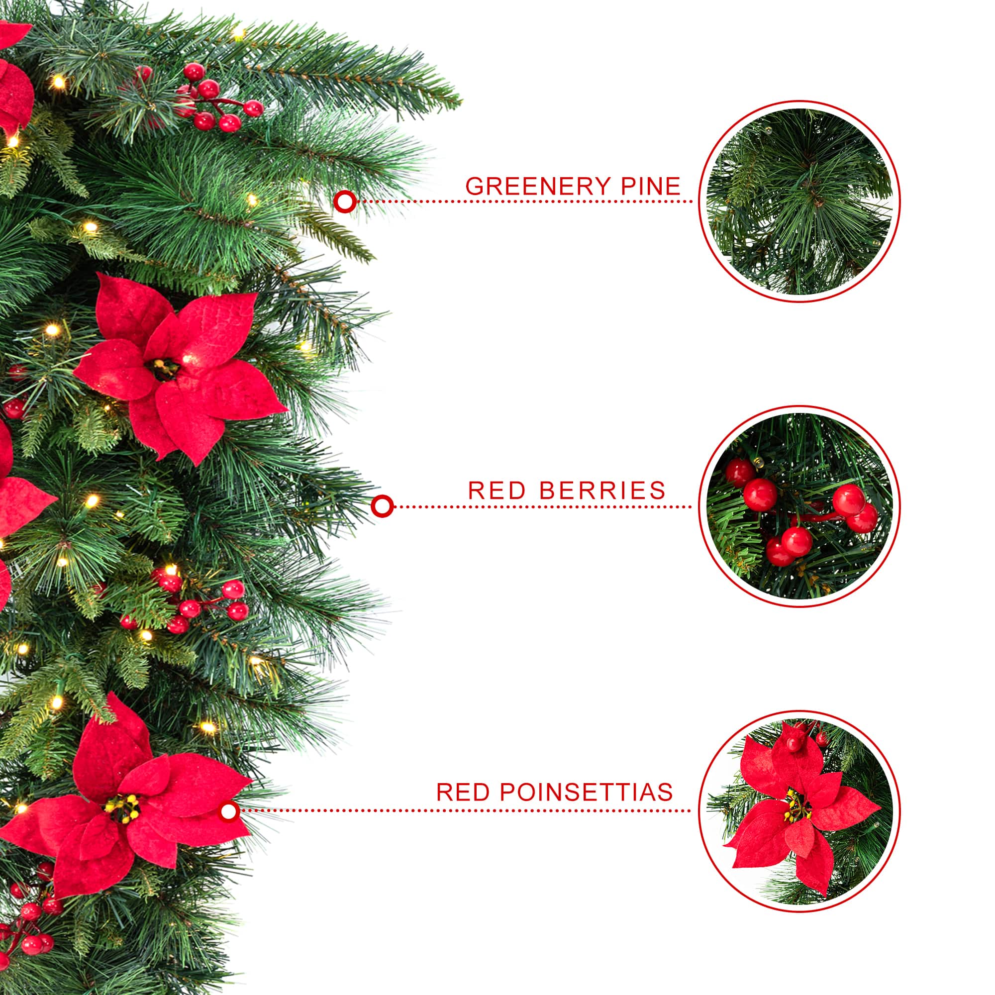 Glitzhome&#xAE; 3ft. Pre-Lit Pine, Poinsettia &#x26; Berries Christmas Teardrop Swag