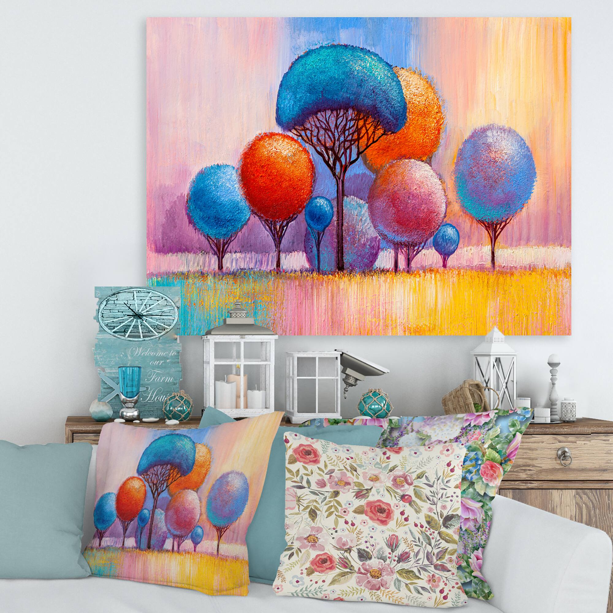 Designart - Autumn Fantasy Trees II - Modern Canvas Wall Art Print