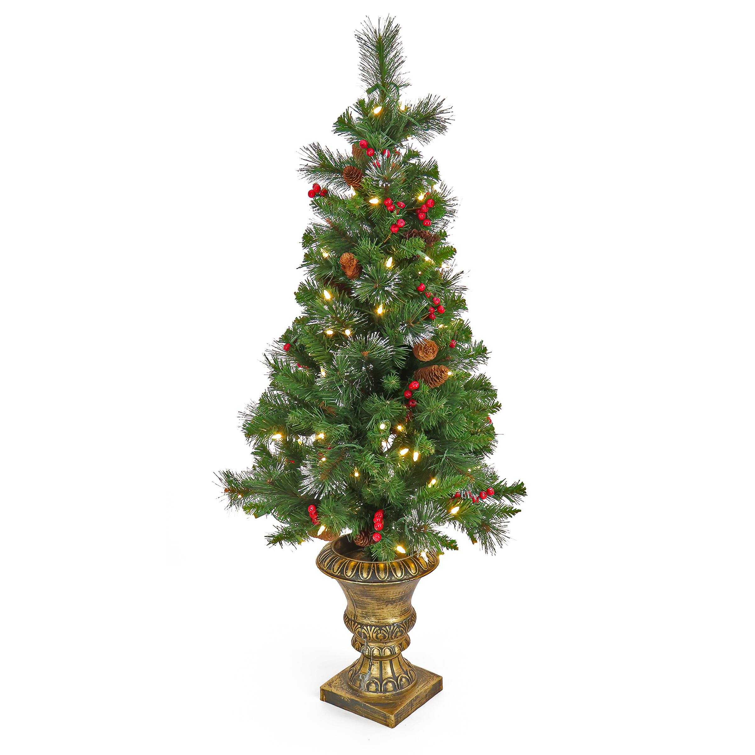4ft. Pre-Lit Crestwood Spruce Entrance Artificial Christmas Tree, Warm White LED Lights