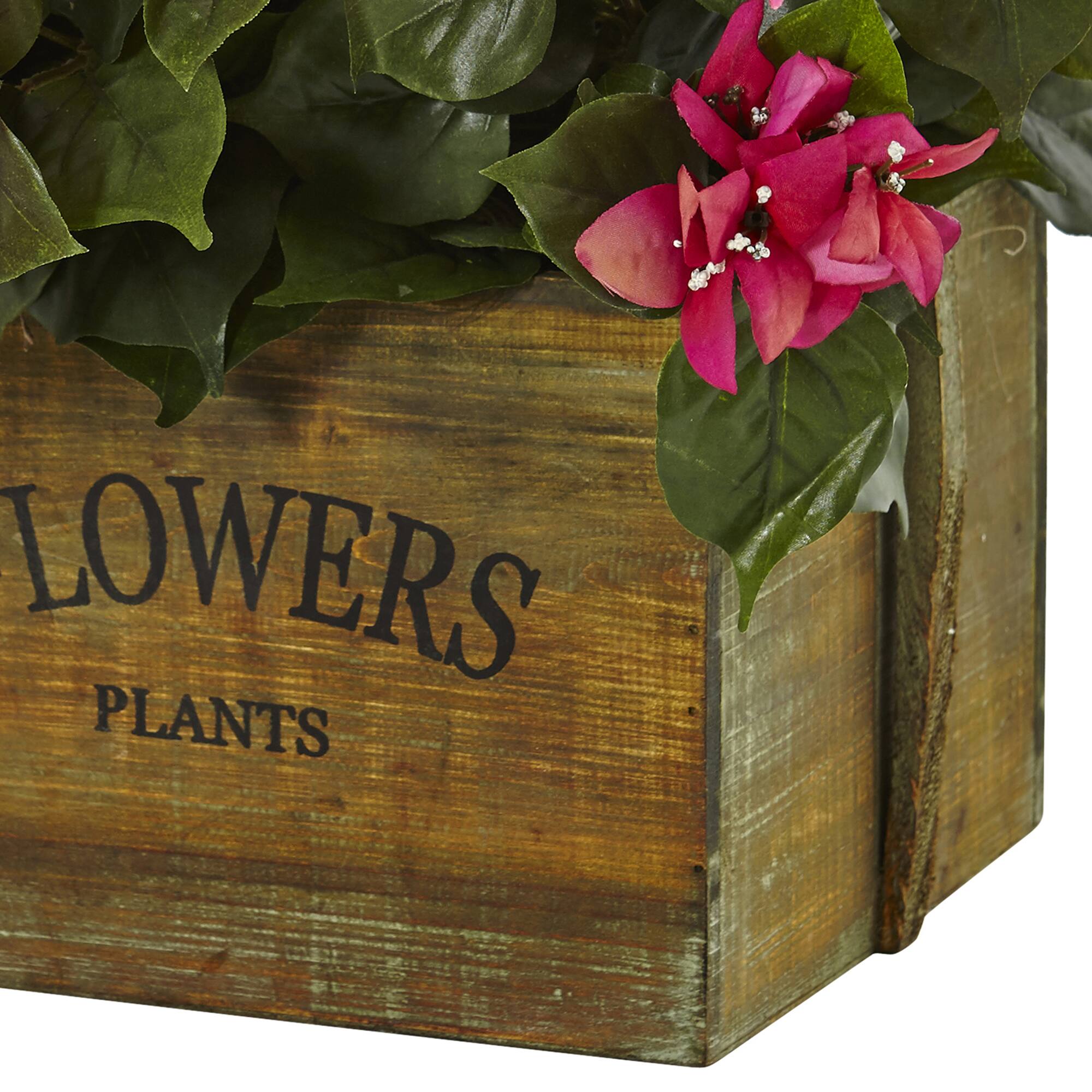 18" Pink Bougainvillea In Rustic Wood Planter