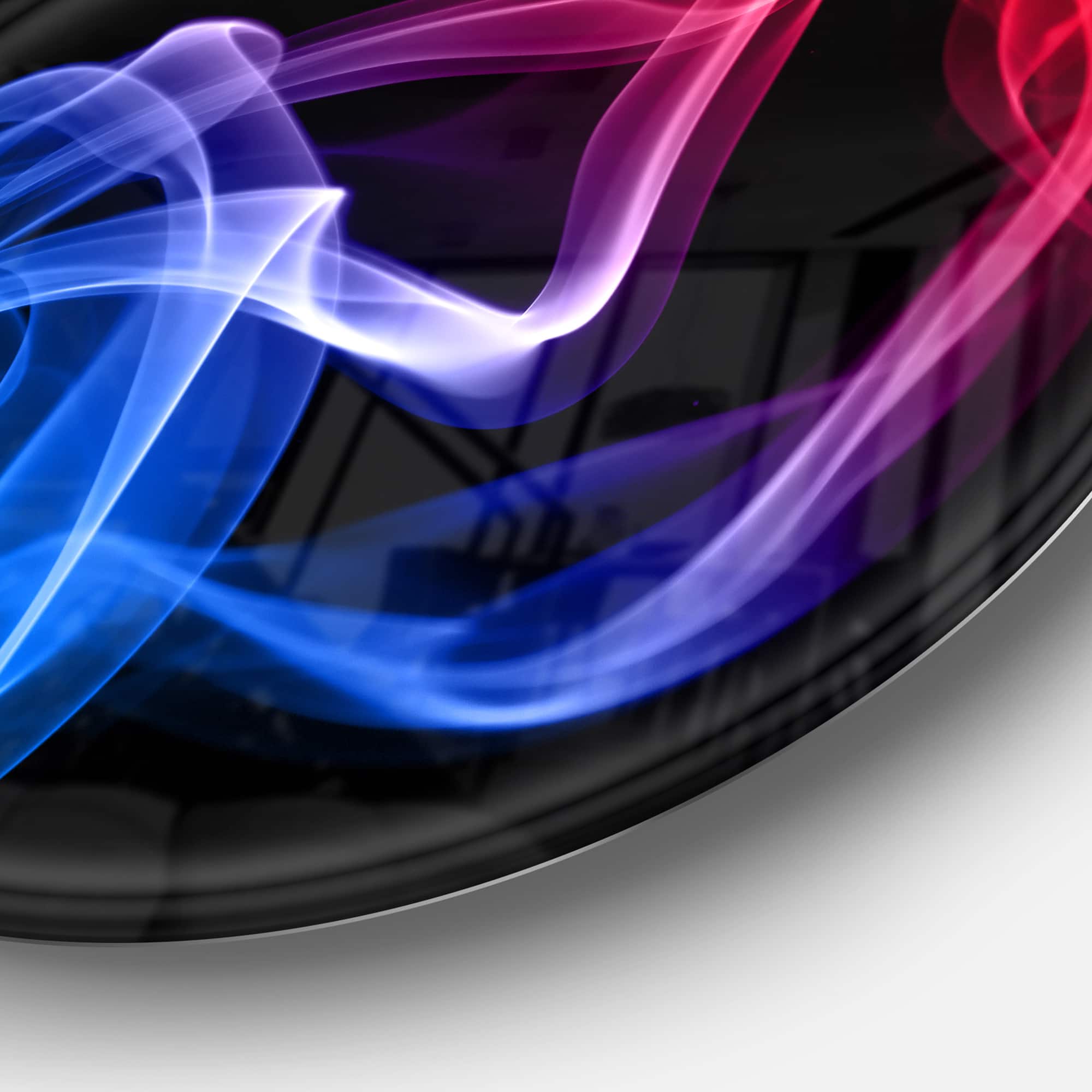 Designart - Blue Red Floating Smoke on Black' Disc Large Abstract Metal Circle Wall Art