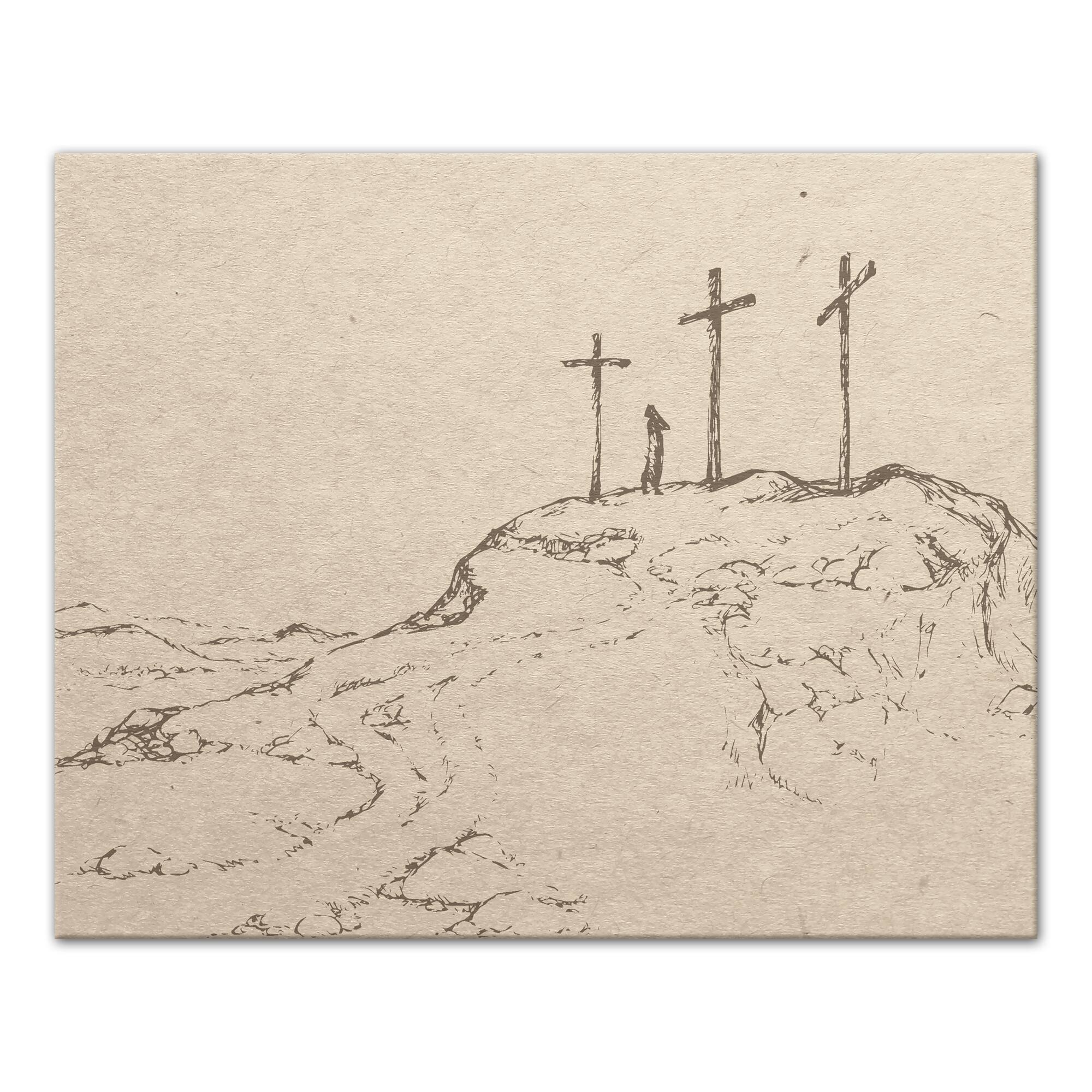 Crosses On Hill Sketch 2 16" x 20" Canvas Wall Art