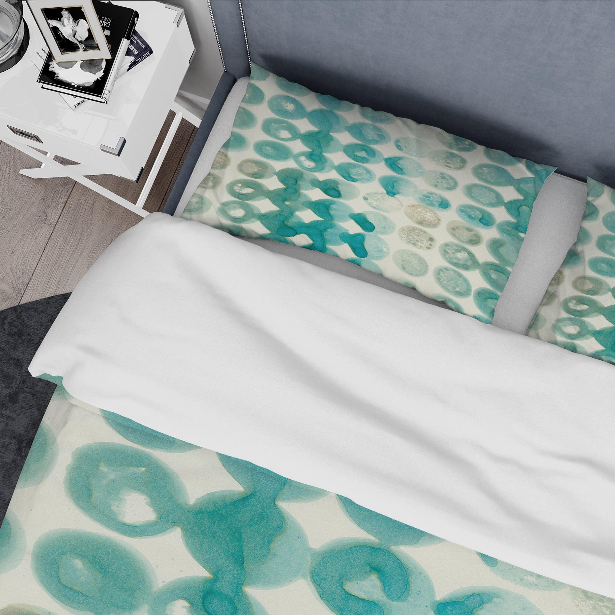 Designart &#x27;Turquoise Watercolor geometrical II&#x27; Geometric Bedding Set - Duvet Cover &#x26; Shams
