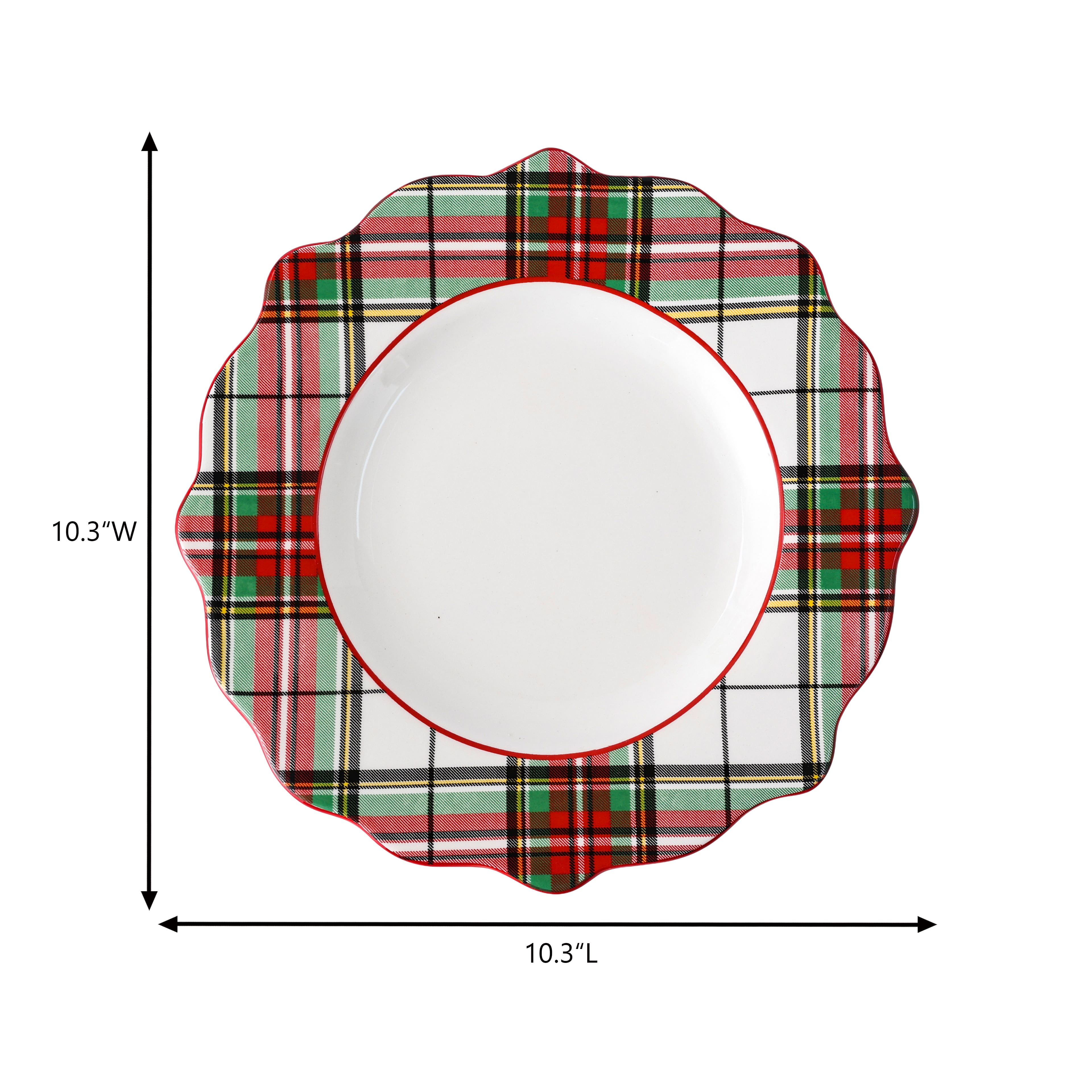 10.5" Green & Red Plaid Ceramic Dinner Plate by Ashland®