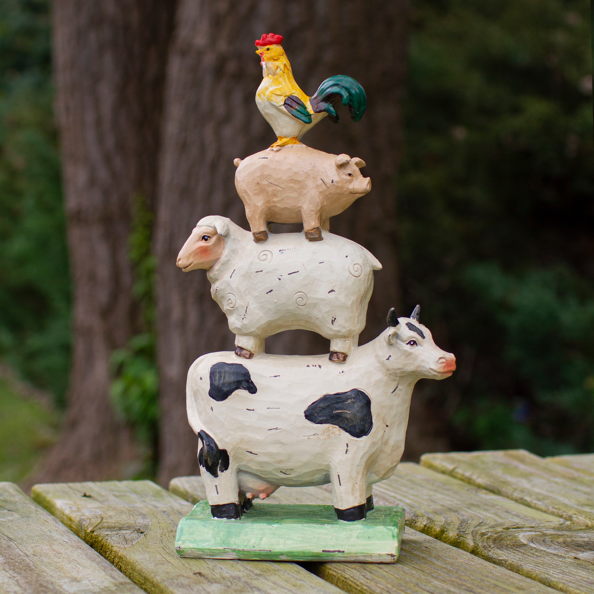 11.5" Stacked Farm Animals Outdoor Garden Statue